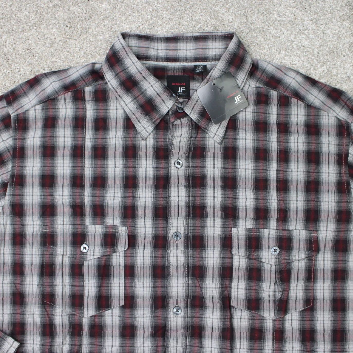 Vintage JF J. Ferrar Shirt Mens XL 17-17 1/2 Red/Gray Plaid Modern Fit Cotton L/S NWT Button-Up Shirt Mens XL Red Gray Plaid Size US XL / EU 56 / 4 - 6 Thumbnail