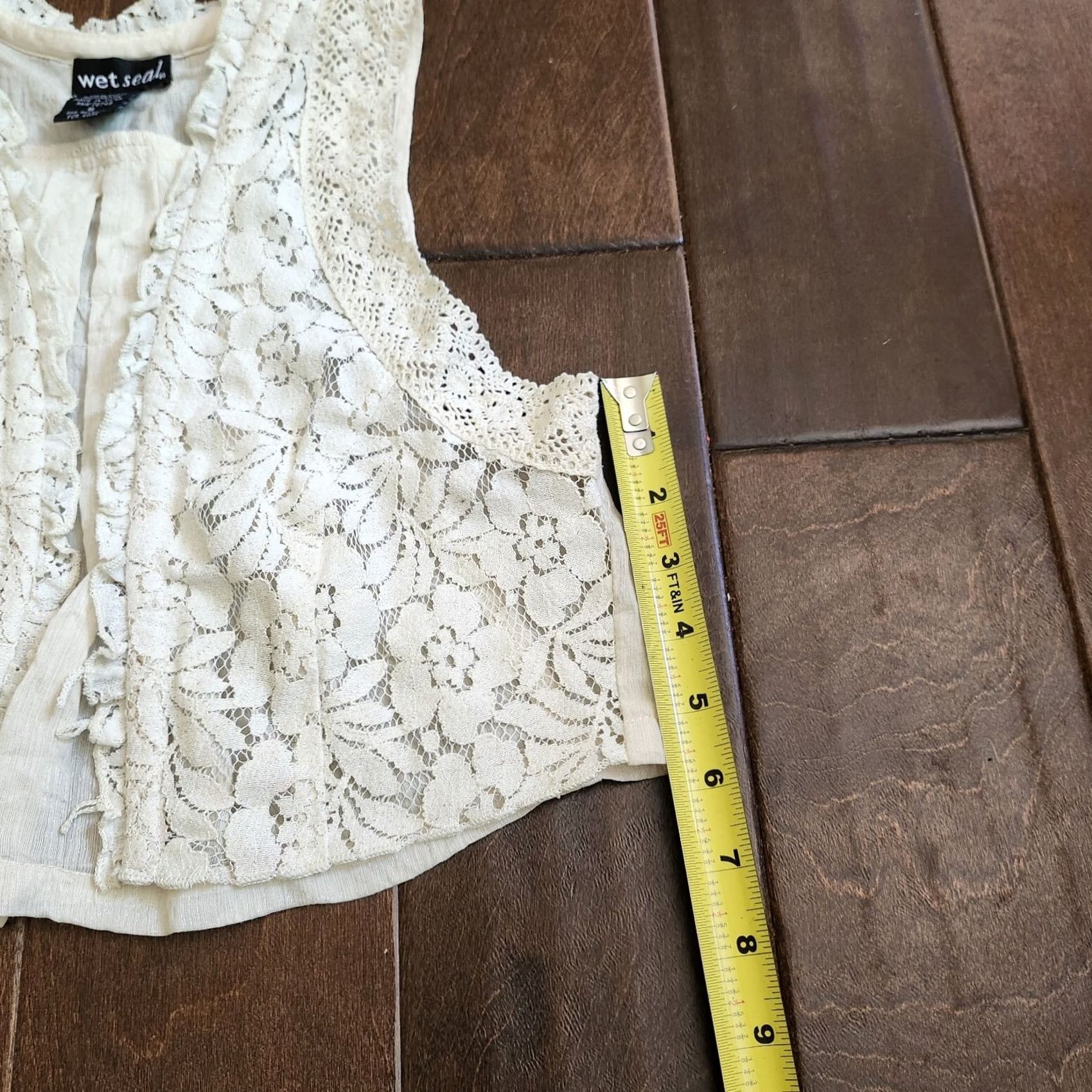 Vintage Wet Seal Blouse Cropped Button Lace Floral Sleeveless S White 100% Cotton Juniors Regular Womens Girls (Teens) Size S / US 4 / IT 40 - 6 Thumbnail