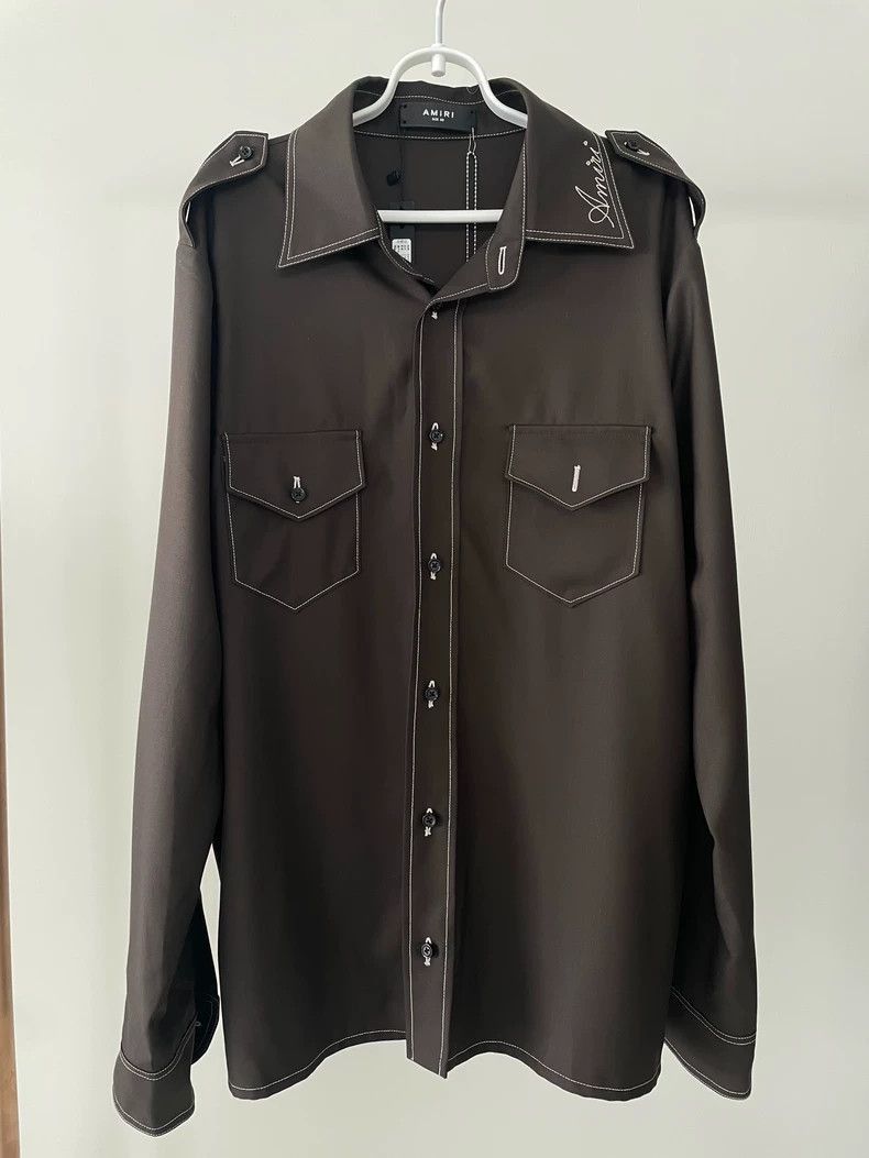 Amiri Amiri chocolate lapel embroidered epaulettes hunting shirt- Size US L / EU 52-54 / 3 - 1 Thumbnail