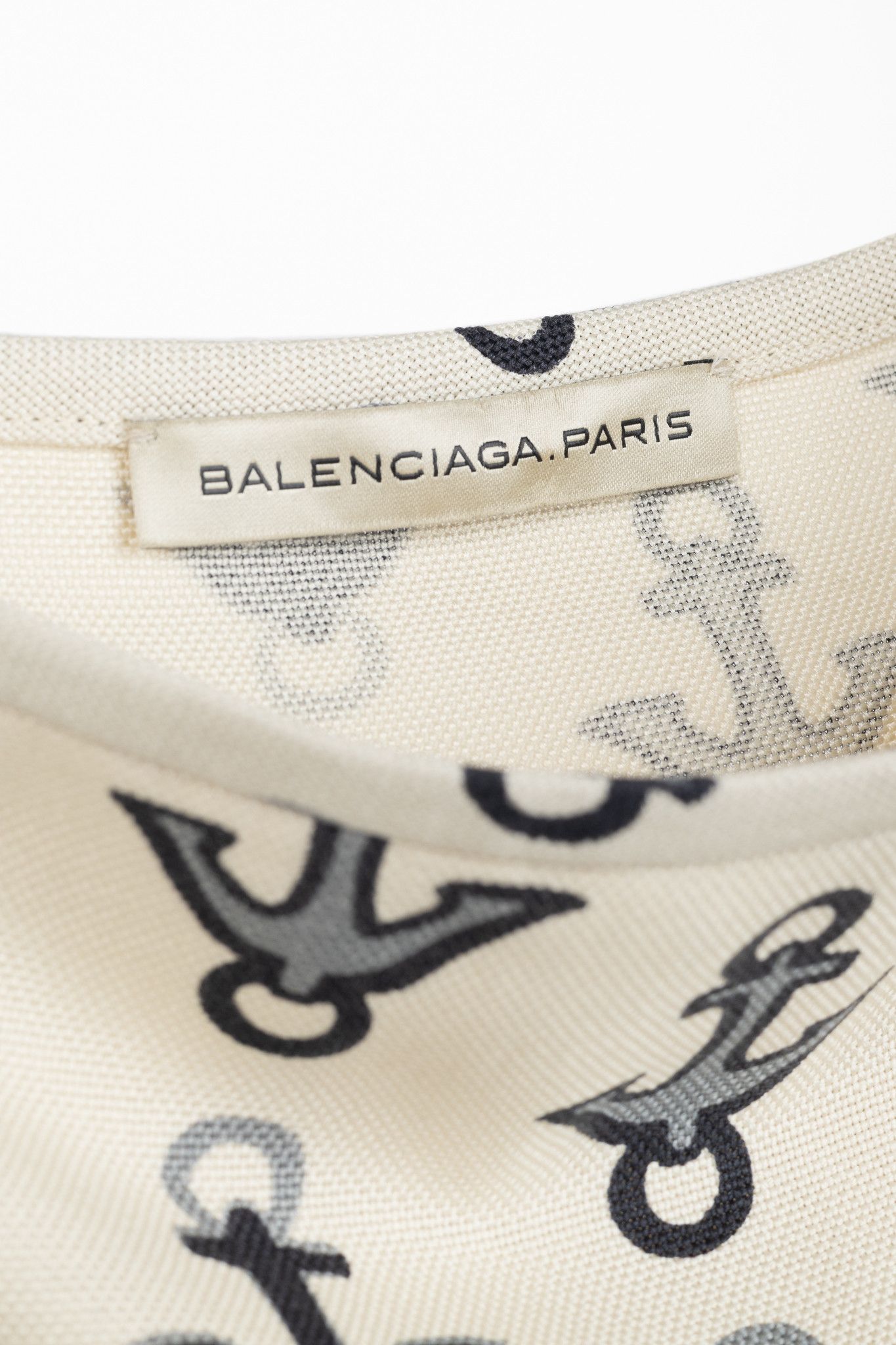 Balenciaga Balenciaga Cream & Black Anchor-Print Silk Mini Skirt Size 29" - 4 Thumbnail