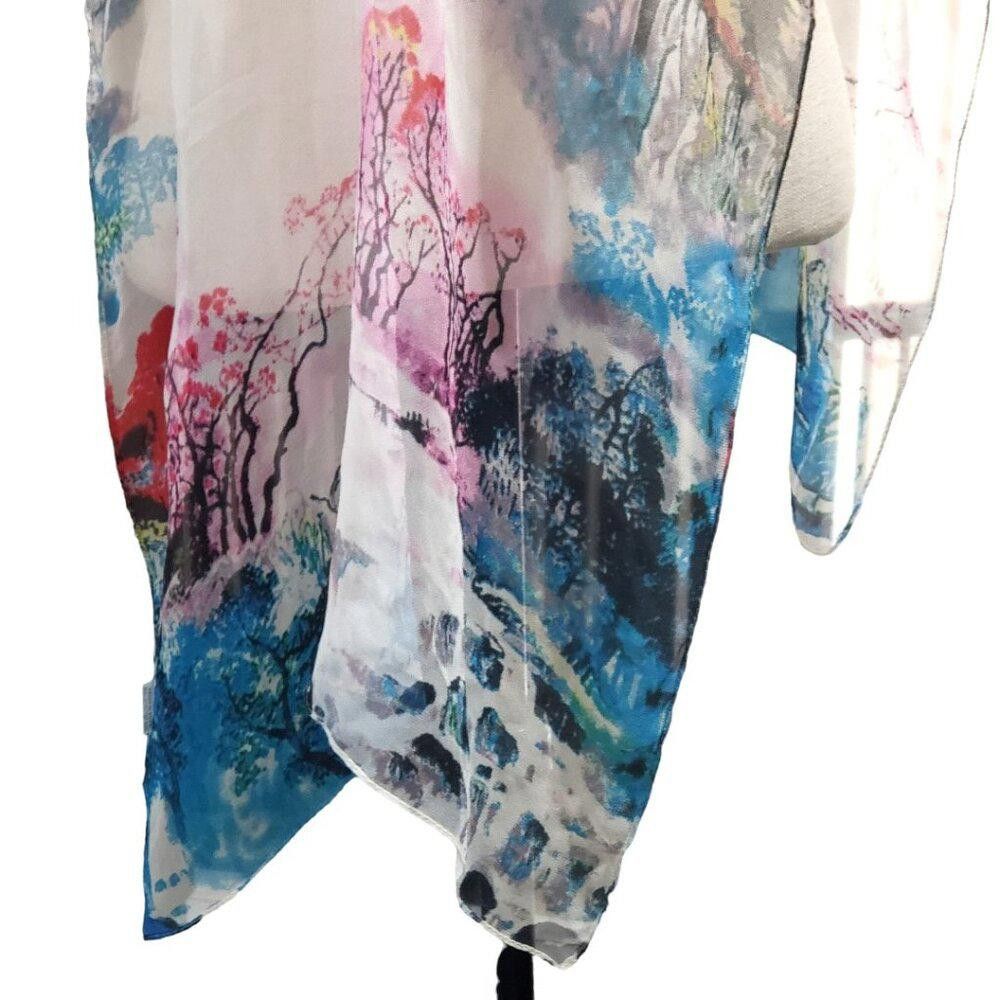Designer CT1757 100% Silk Floral Multi Color Scarf Size ONE SIZE - 4 Thumbnail