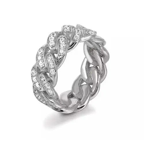Ring Of Fire Diamond Ice Chain Link Ring Jewelry Chrome Casual Cuff Size ONE SIZE - 3 Thumbnail
