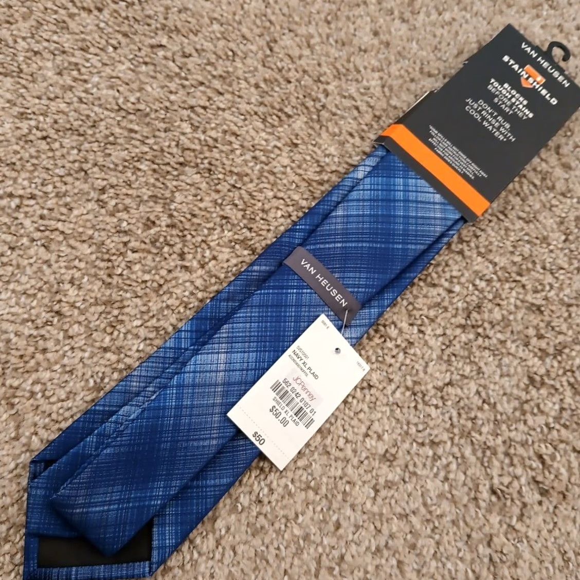 Van Heusen Van Heusen Tie Men Long Blue Plaid Polyester Stain Shield Necktie Extra Long Size ONE SIZE - 4 Thumbnail