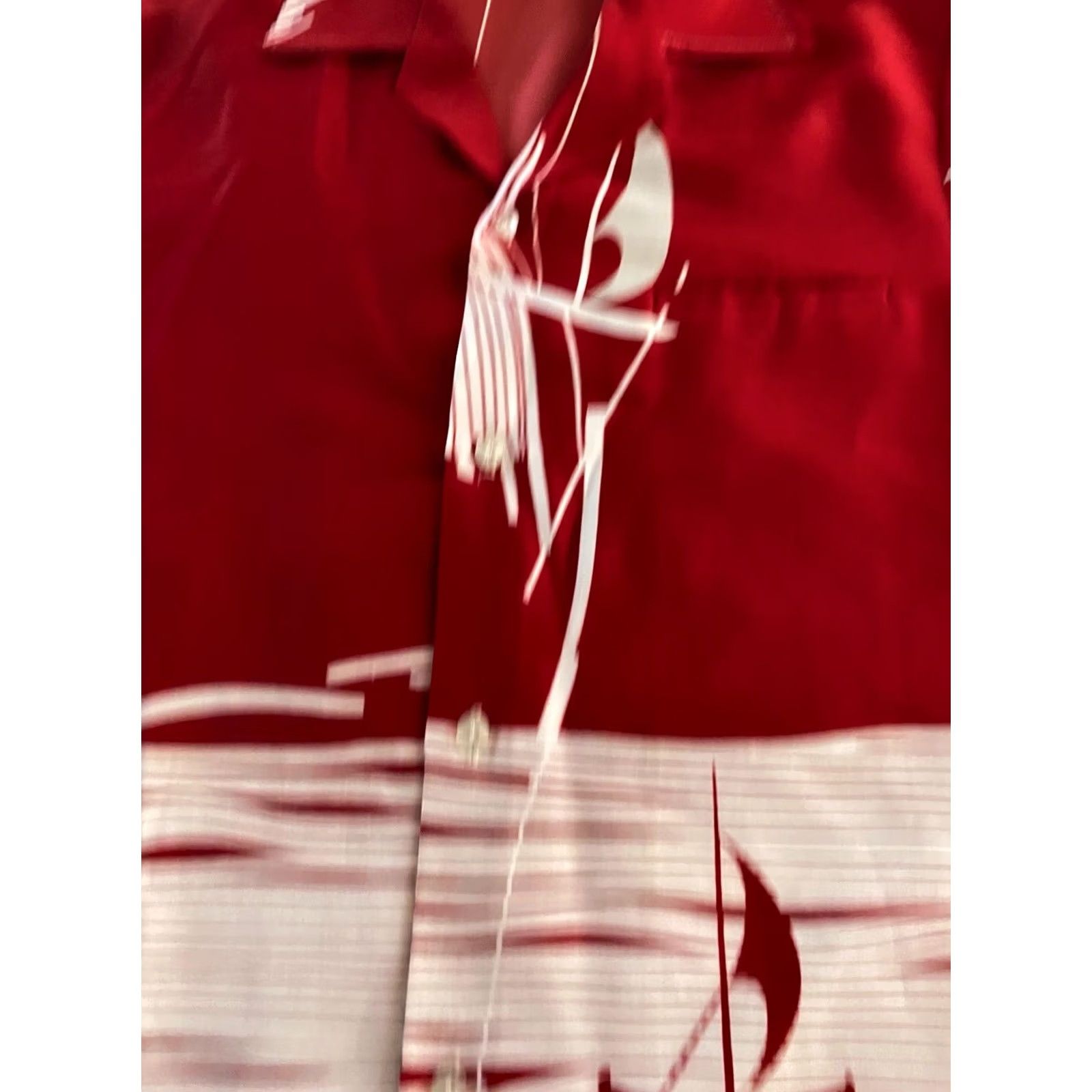 Vintage VTG 1970's Made Hawaii Reddish Artwork Poly SHORT SLEEVE BUTTON UP SHIRT Medium Shirt Mens XS-? Size US M / EU 48-50 / 2 - 3 Thumbnail