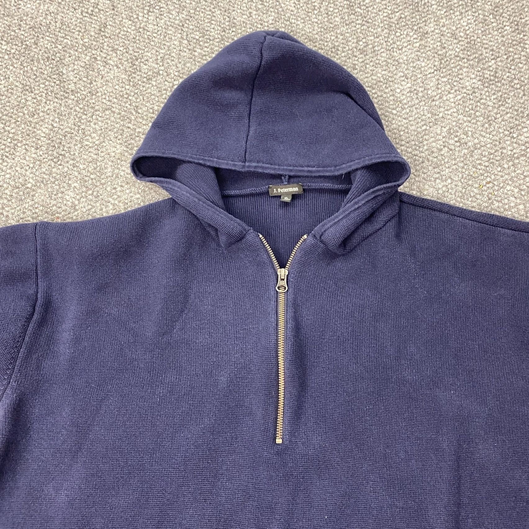 Vintage VINTAGE J. Peterman Sweater Shirt Mens XL Navy 1/4 Zip Hooded Striped Knit Cotton Pullover Mens XL Navy Knit Shirt Size US XL / EU 56 / 4 - 4 Thumbnail
