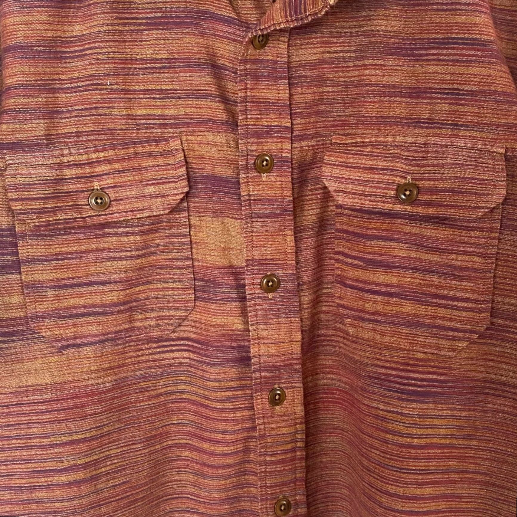 Frye Frye Button-Up Shirt Mens Medium Burnt Orange Stripe Short Sleeve Pockets Size US M / EU 48-50 / 2 - 7 Thumbnail