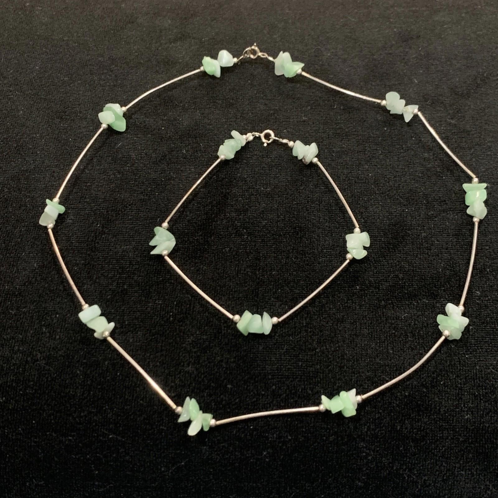 The Unbranded Brand Aventurine Jade Green Stone Vintage Station Necklace 925 Size ONE SIZE - 1 Thumbnail