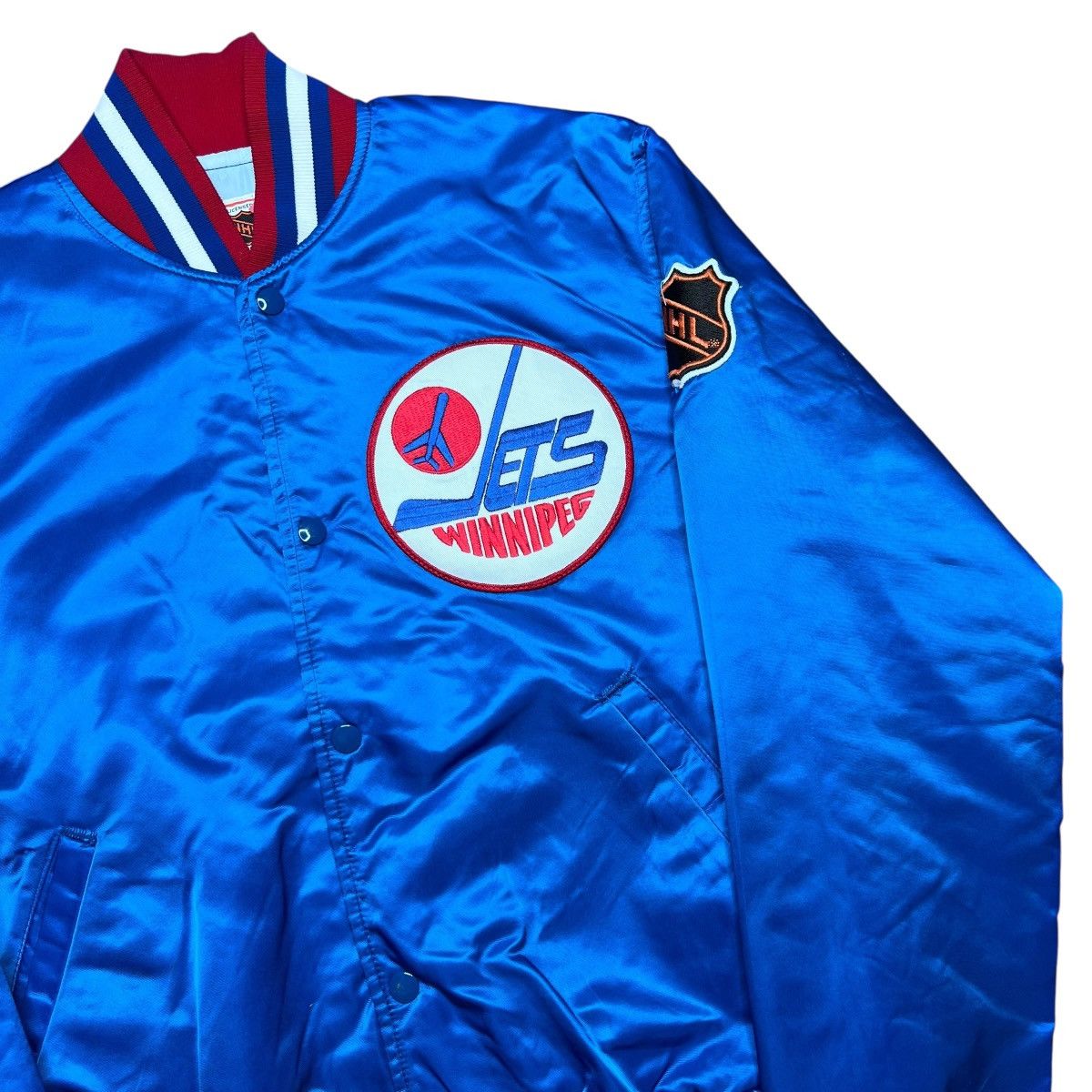 Starter 1990s NHL Winnipeg Jets Starter Spell Out Blue Satin Jacket Size US L / EU 52-54 / 3 - 18 Thumbnail