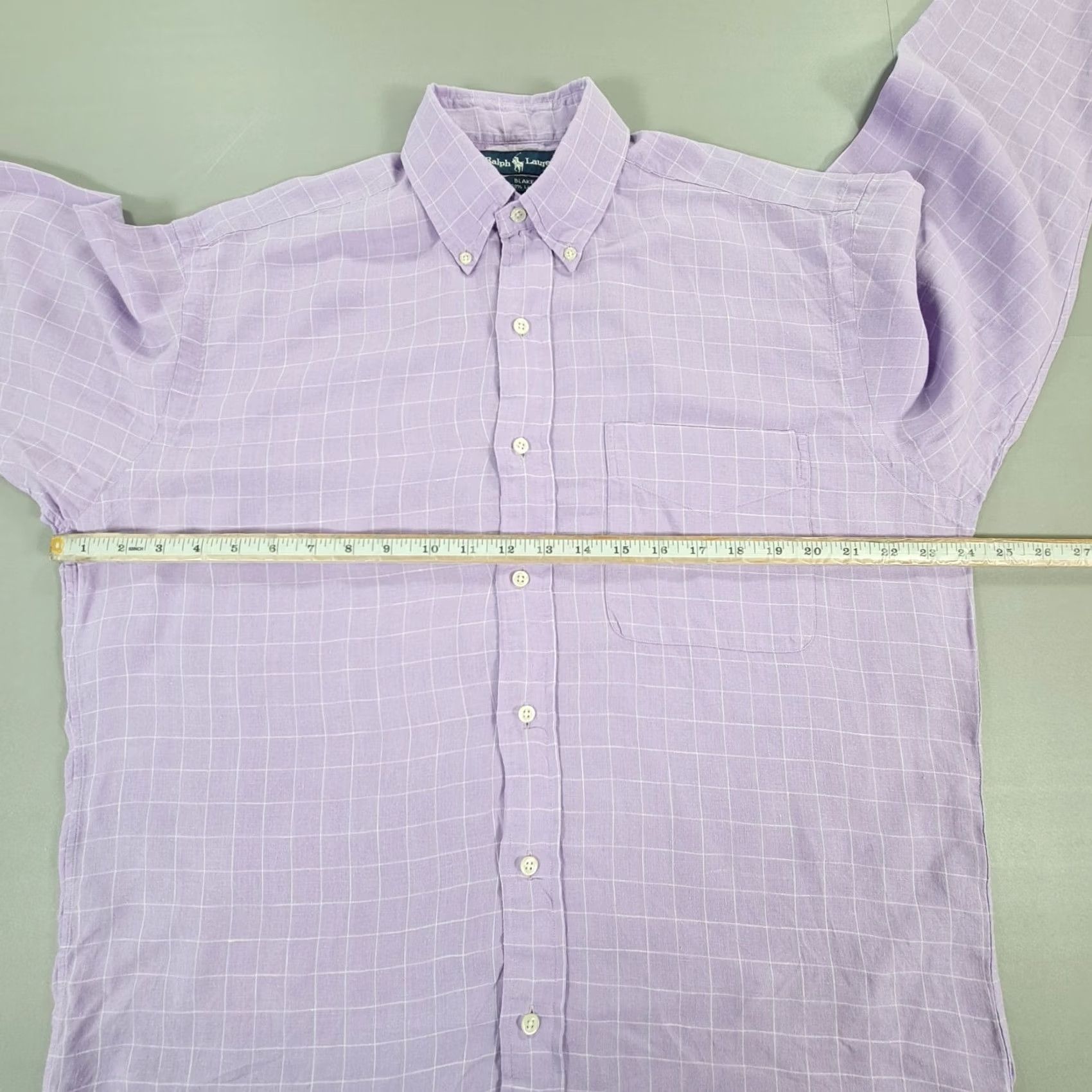 Polo Ralph Lauren VINTAGE Polo Ralph Lauren Shirt Mens Large Purple Check 100% Linen Button Down Collar Long Sleeve Size US L / EU 52-54 / 3 - 4 Thumbnail