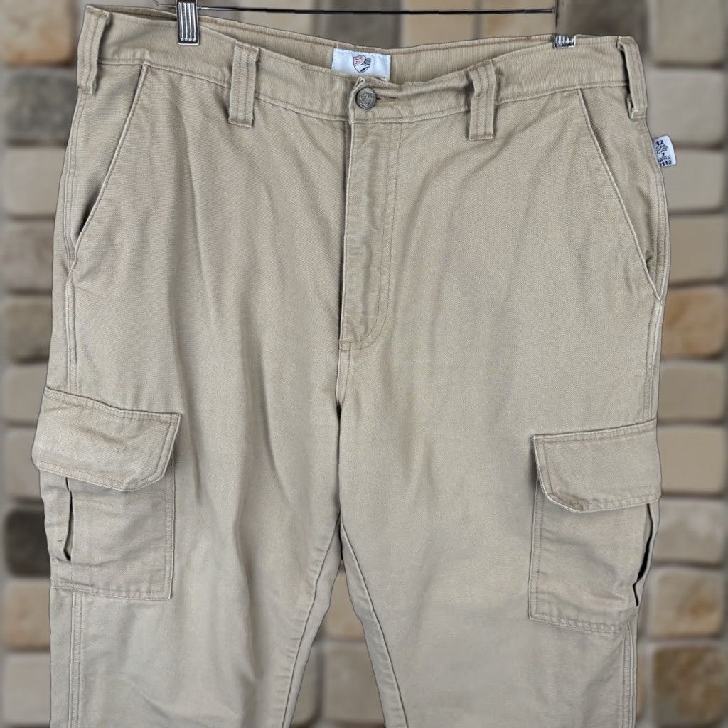 Vintage Tyndale Cargo Pants Mens 36x28 Khaki Flame Resistant FR Work Utility USA Pants Straight Mens 36 Beige Cotton Nylon Canvas Logo Pockets Workwear 90s? Size US 36 / EU 52 - 1 Thumbnail