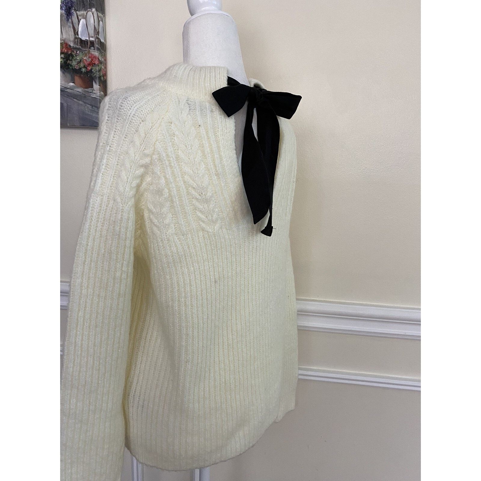 FRNCH FRNCH Bow Back Cable Knit Sweater ivory warmSize M A003035 Size S / US 4 / IT 40 - 3 Thumbnail