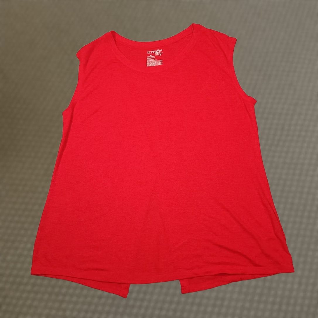 Vintage Terra&Sky Blouse Womens 1X Red Sleeveless Scoop Neck Slit Back Floral Casual Plus SizeMade in Indonesia Size XL / US 12-14 / IT 48-50 - 1 Thumbnail