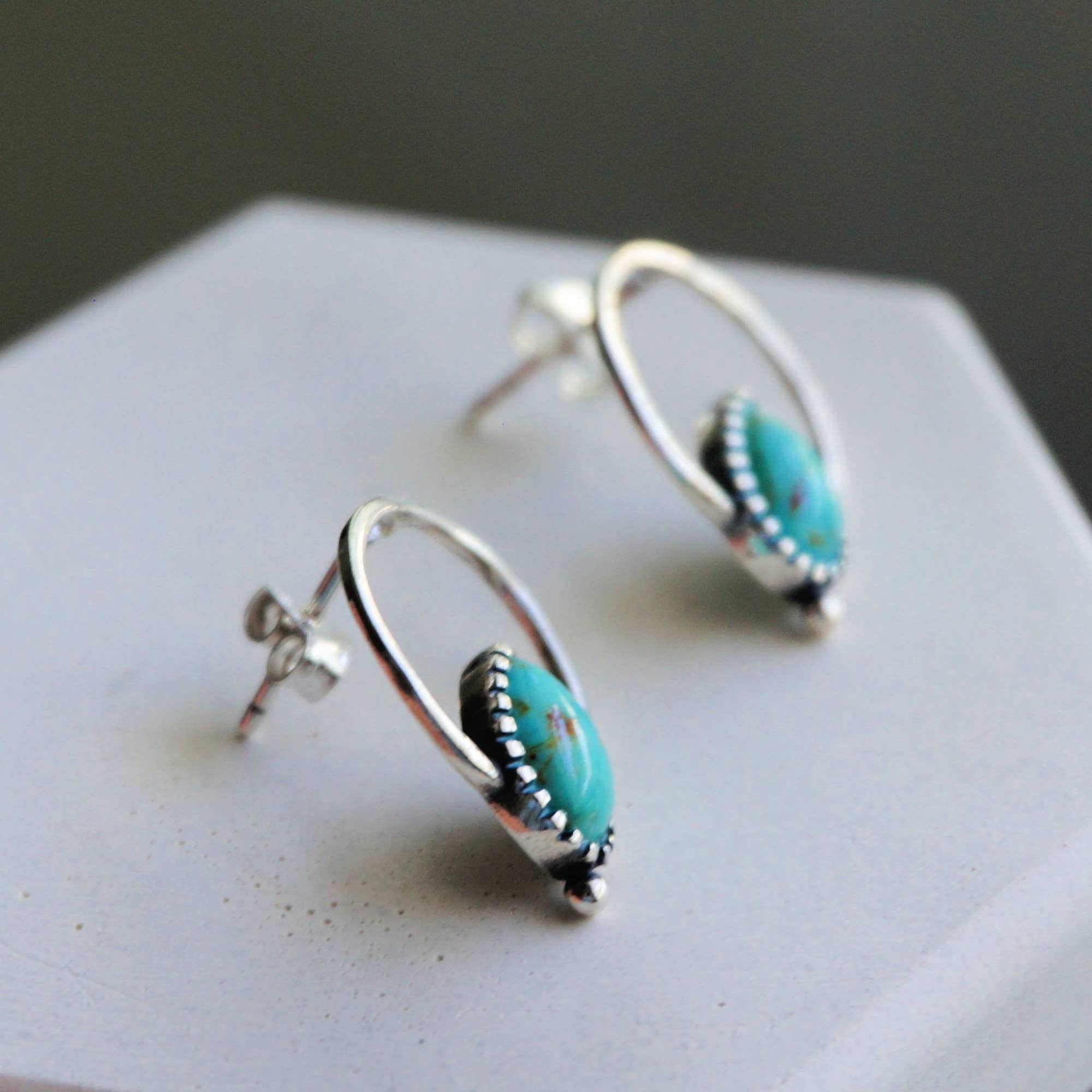 Other Bohemian Bliss Turquoise Sterling Silver Hoops Stud Earrings Size ONE SIZE - 8 Thumbnail