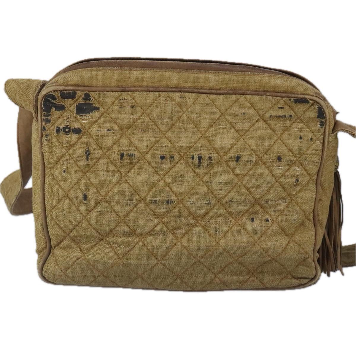 CHANEL Matelasse Shoulder Bag Canvas Beige CC