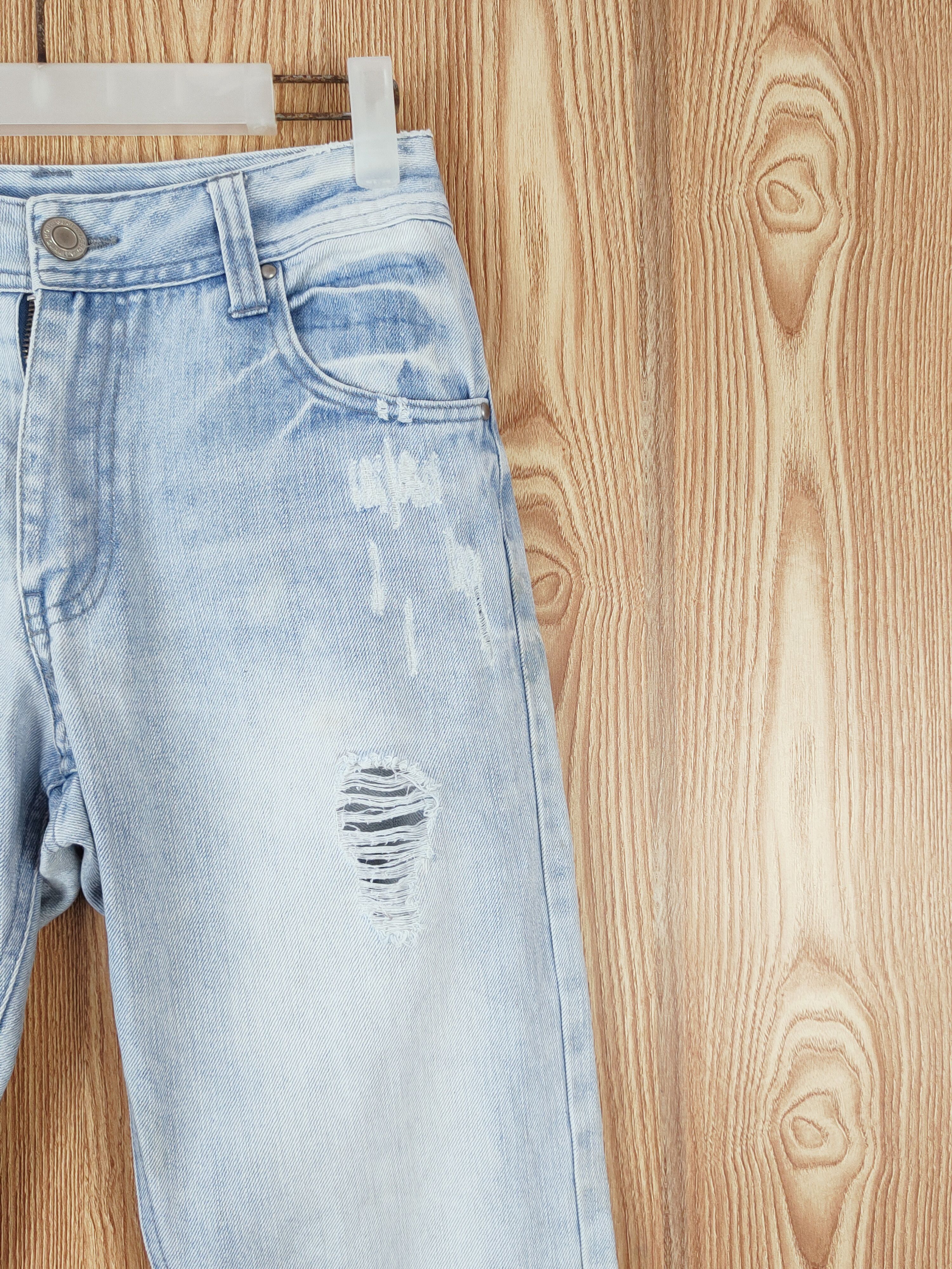 Japanese Brand One Way Blue Faded Distressed Ripped Jeans #W691 Size US 27 - 5 Thumbnail