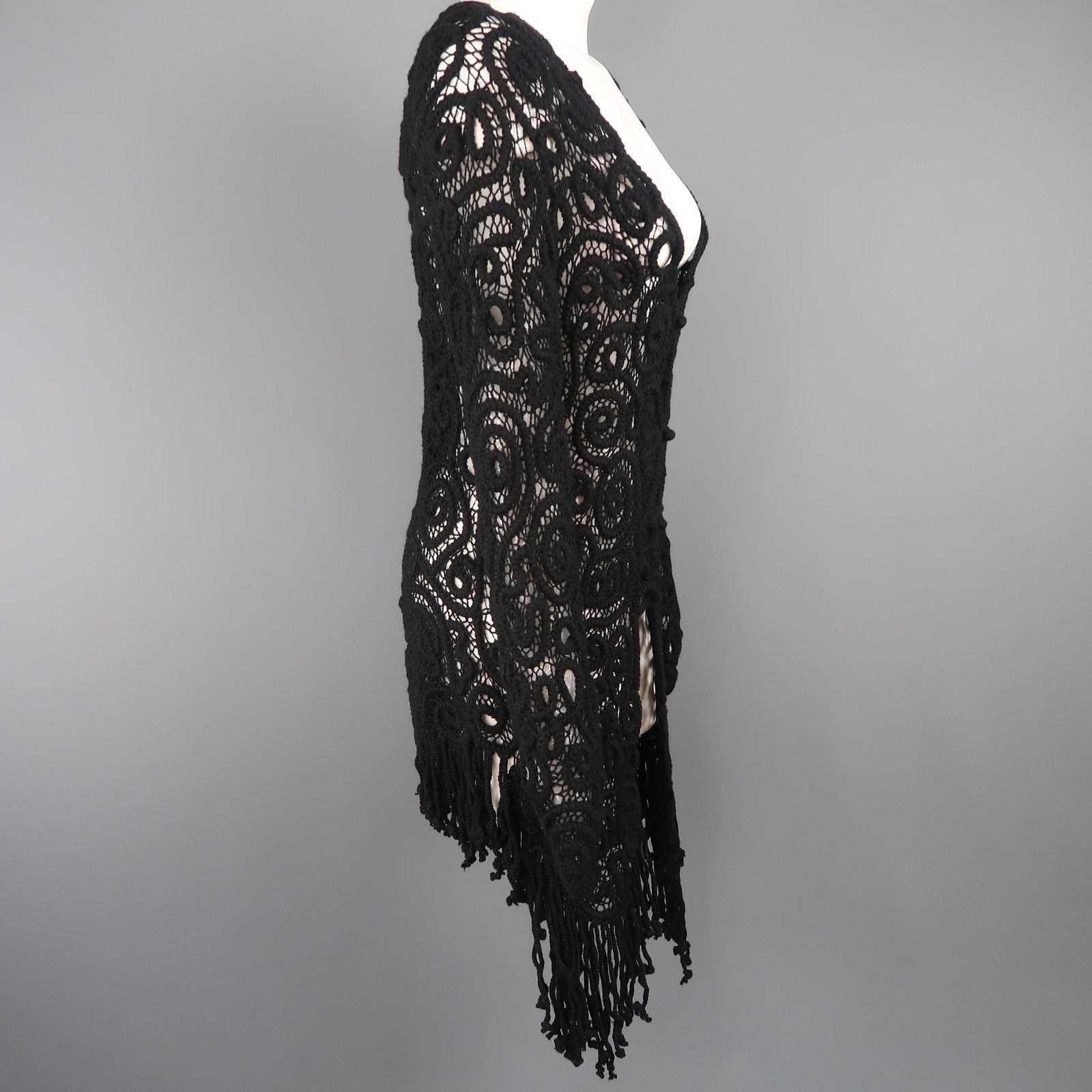 Matsuda MATSUDA Size M Black Wool Crochet Fringe Cardigan Size M / US 6-8 / IT 42-44 - 5 Thumbnail