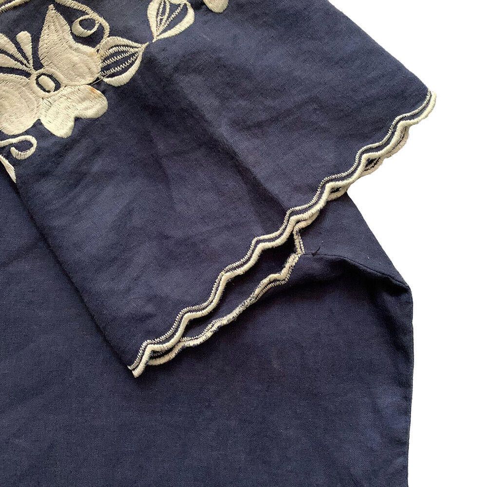 Designer Pre Owned Marine Blue Beige Embroidered Hand Made Blouse S Size S / US 4 / IT 40 - 4 Thumbnail