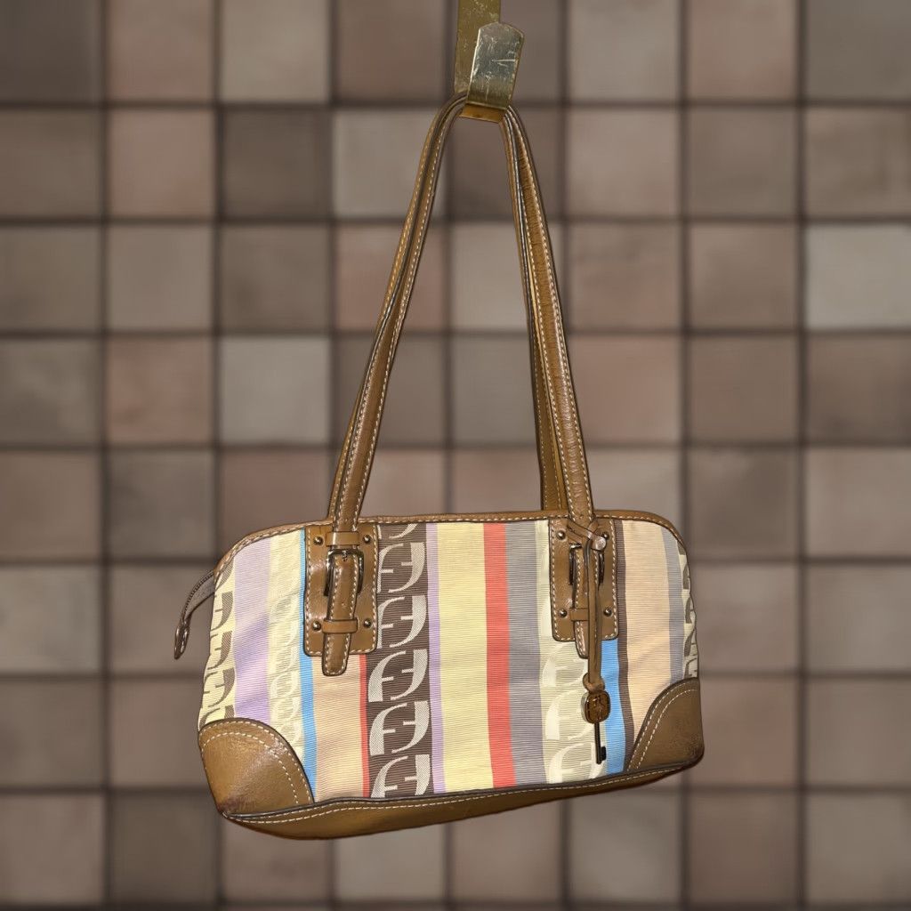 Fossil FOSSIL Leather Shoulder Bag Women Medium Patchwork Stripe Casual Travel Leather & Fabric Exterior Size ONE SIZE - 1 Thumbnail
