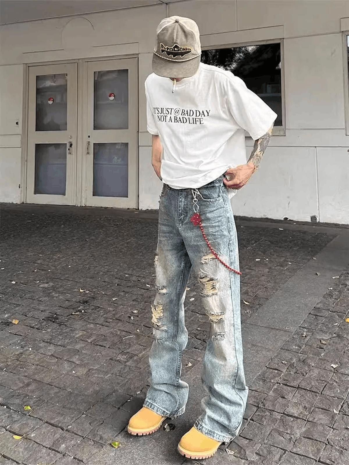 Vintage Distressed Denim Wide Leg Jeans Size US 30 / EU 46 - 3 Thumbnail