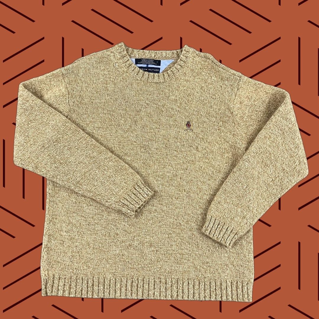 Tommy Hilfiger TOMMY HILFIGER Sweater Mens XL Brown Knit Wool Blend Logo Crewneck Pullover Size US XL / EU 56 / 4 - 1 Thumbnail