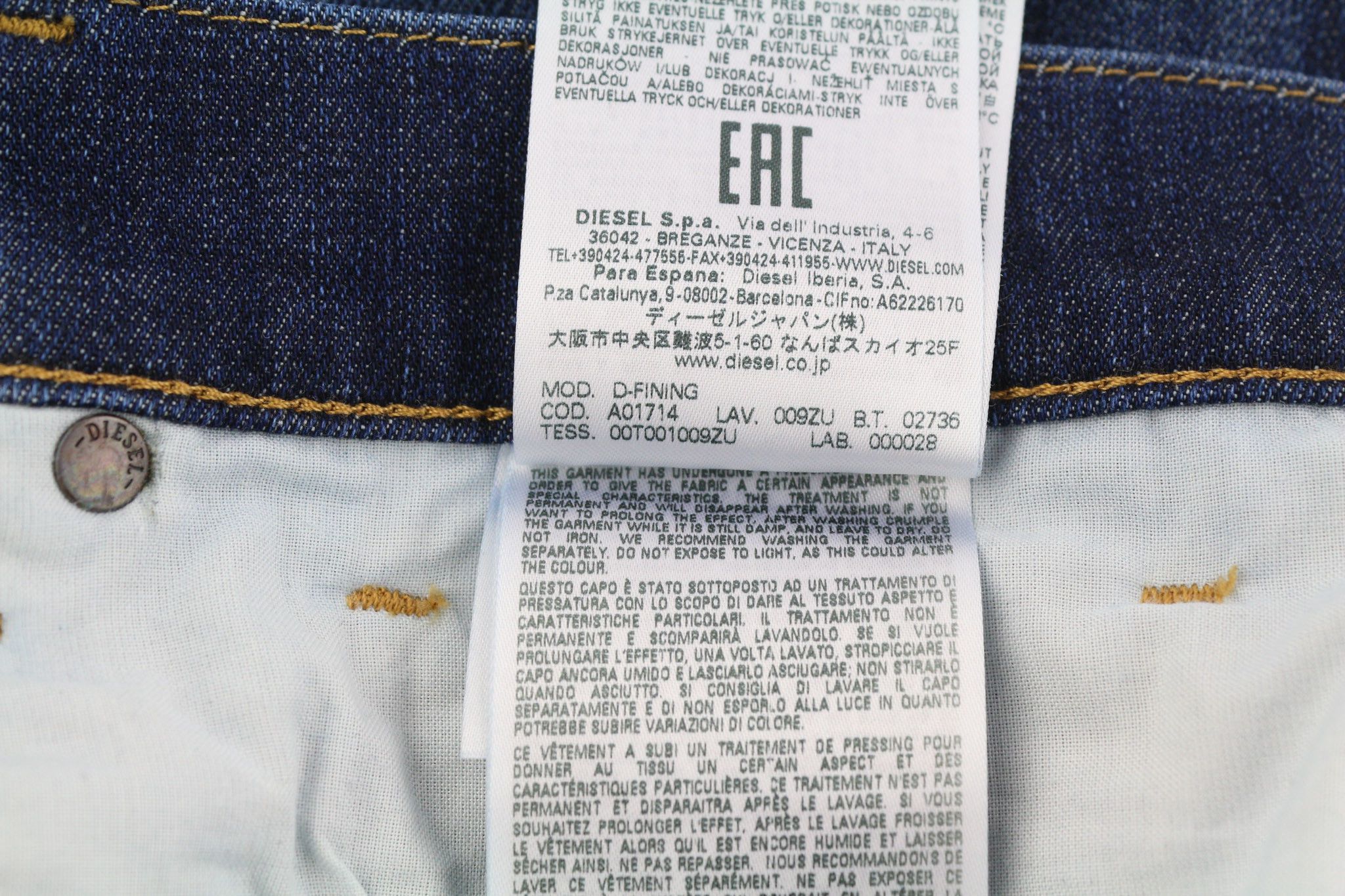 Diesel D-FINING 009ZU W30/L30 Stretch Washed Blue 40406 Size US 30 / EU 46 - 11 Thumbnail