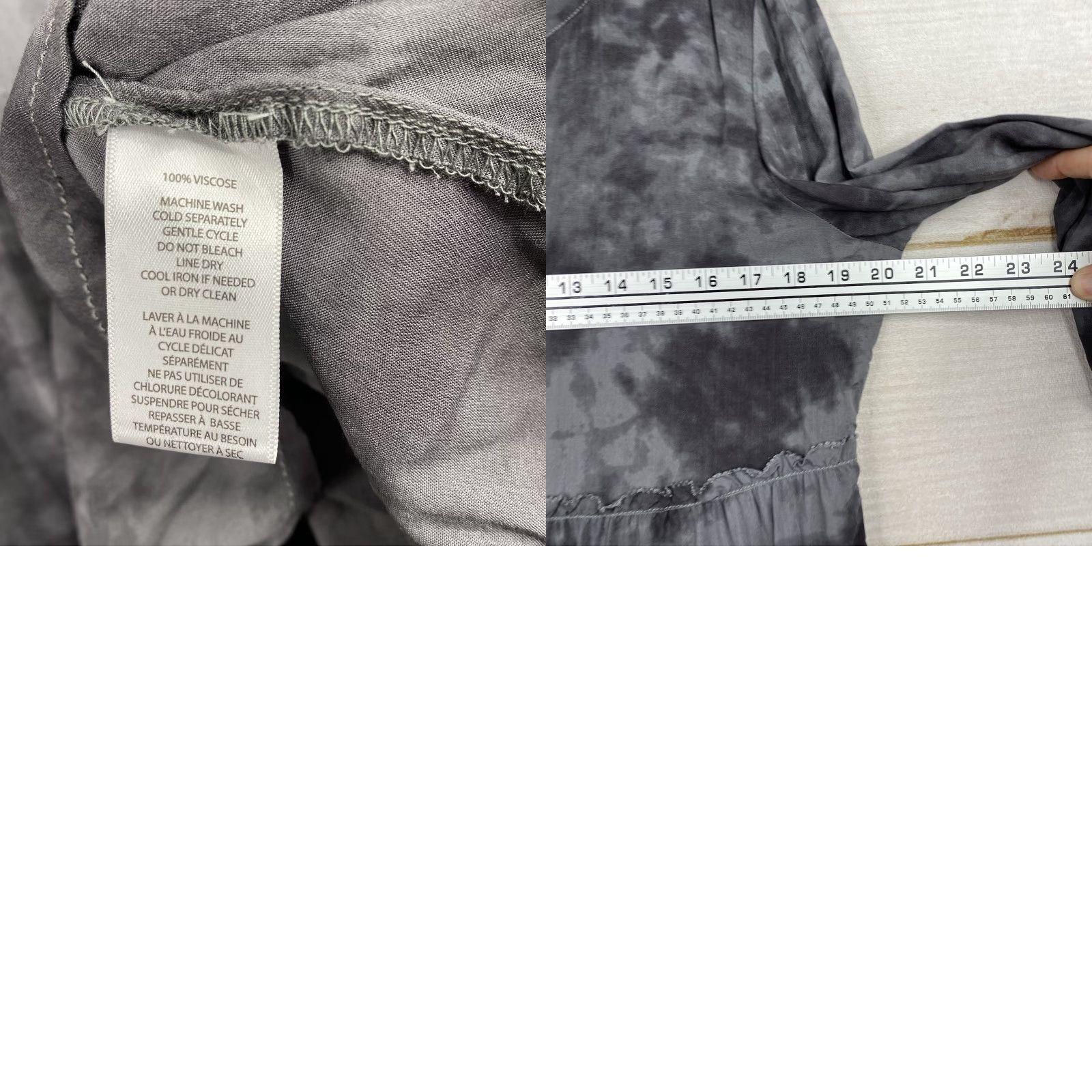 Vintage Beach Lunch Lounge Blouse Womens L Top Gray Tie Dye Ruffle Tie Neck Long Sleeve Size L / US 10 / IT 46 - 8 Thumbnail