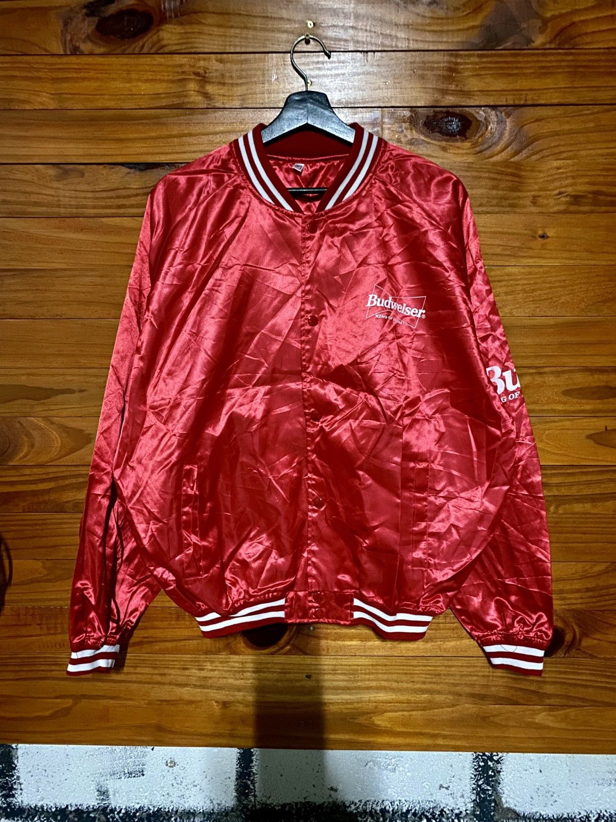 Budweiser Vintage Budweiser “King of Beers” Red Satin Bomber Jacket Size US L / EU 52-54 / 3 - 9 Thumbnail