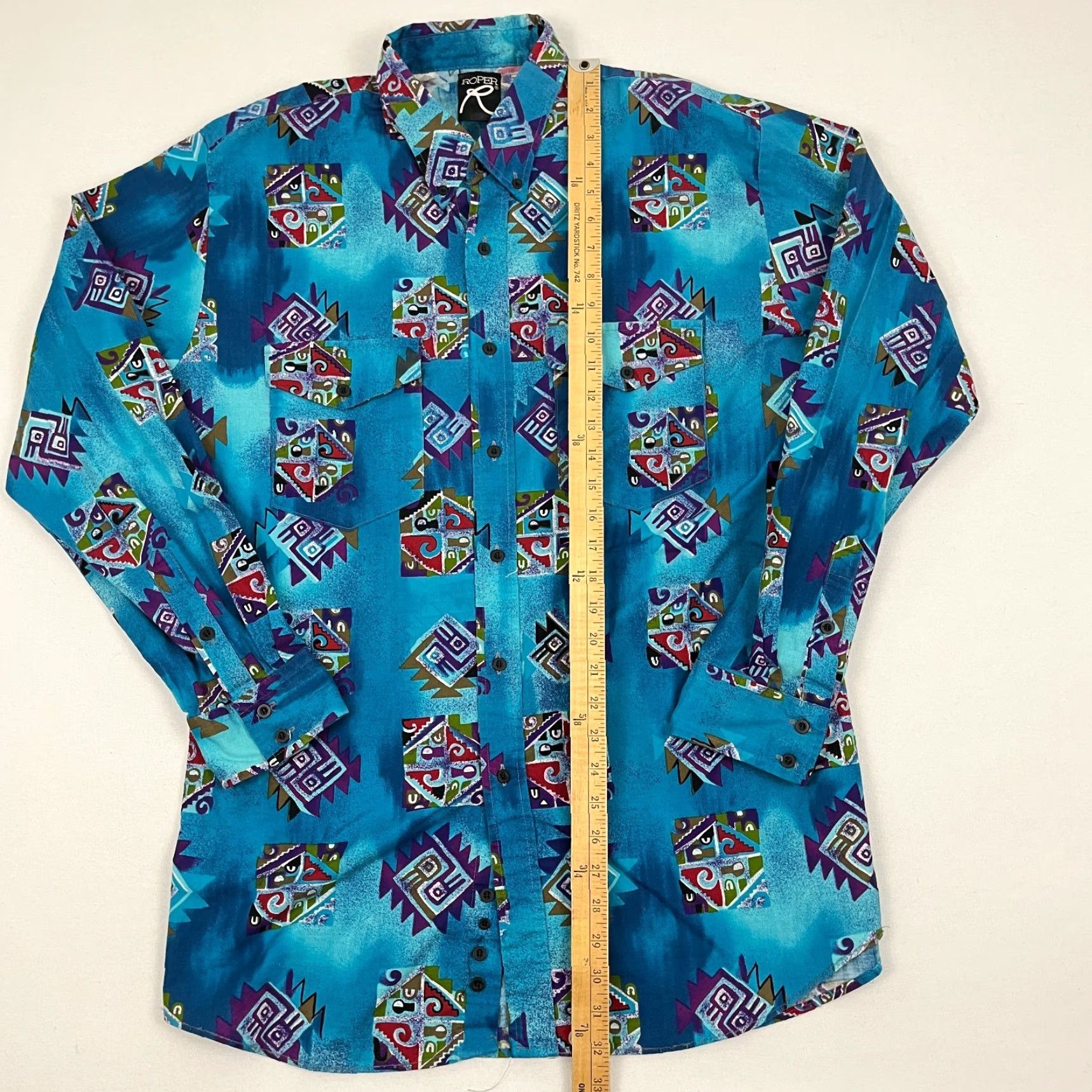 Roper VTG Roper Shirt Mens XL Blue Pearl Snap Aztec Southwestern Rockability Y2K Size US XL / EU 56 / 4 - 3 Thumbnail