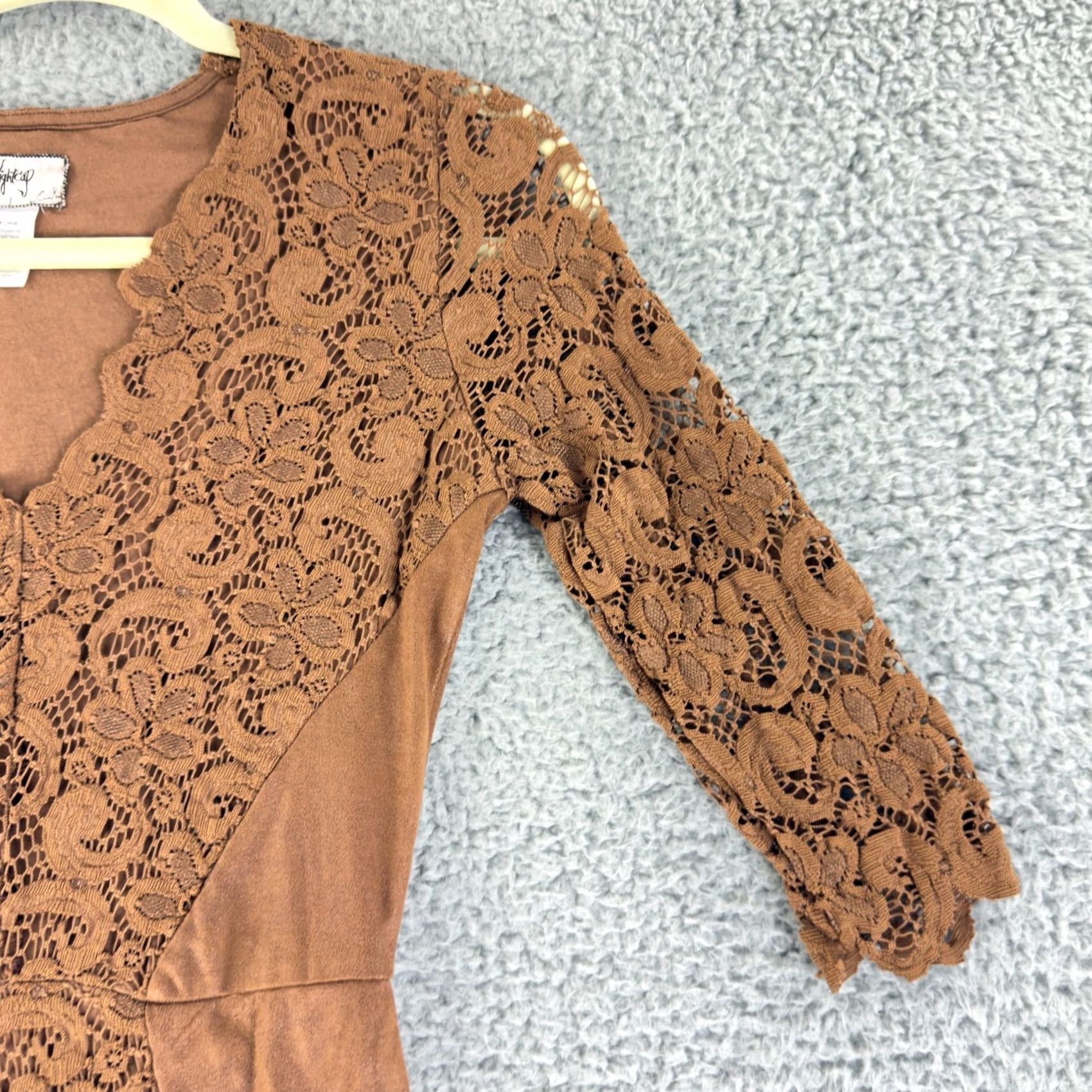 Vintage Nightcap x Carisa Rene Lace Mini Dress Womens Size 1 Brown 3/4 Sleeve Boho Size XS / US 0-2 / IT 36-38 - 3 Thumbnail