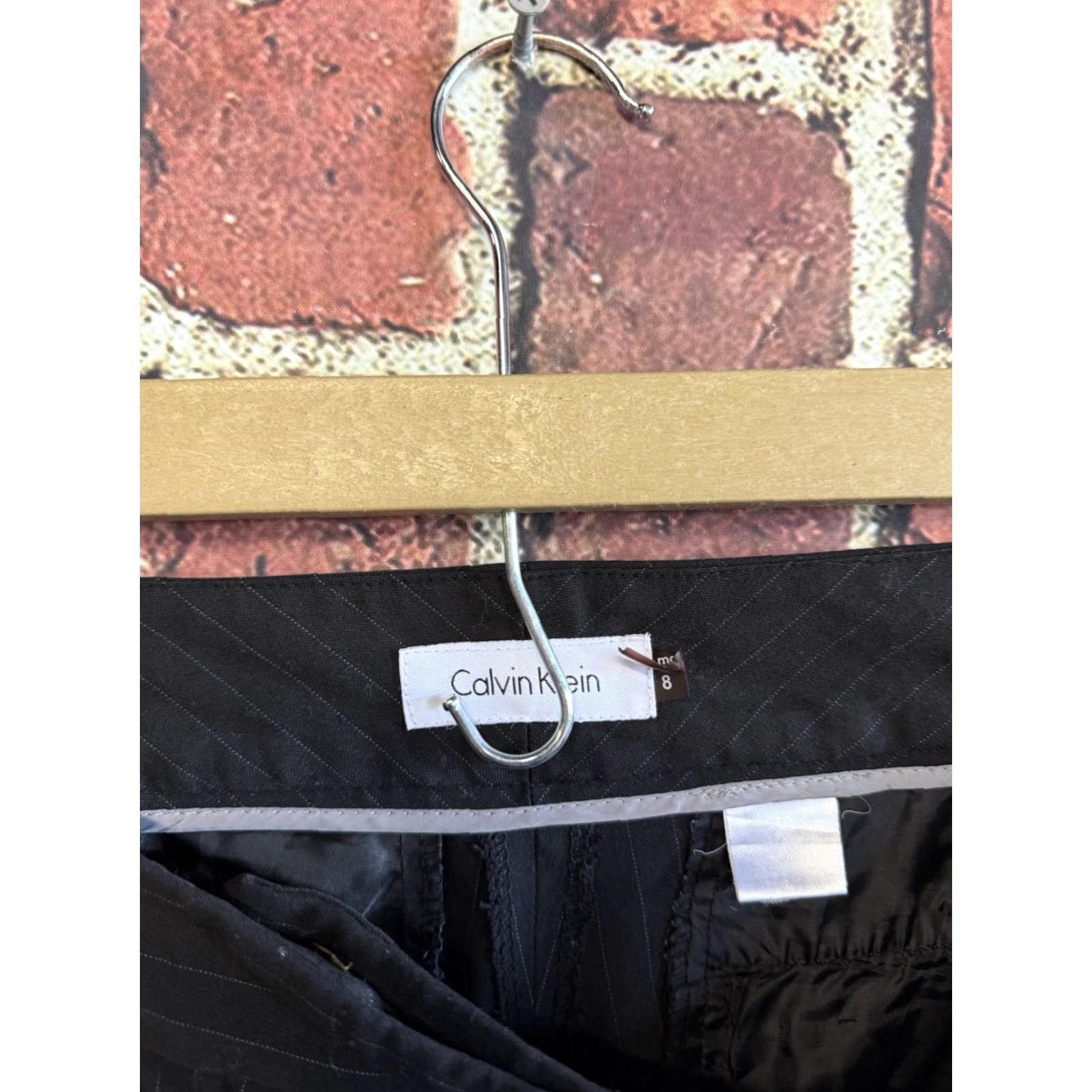 Calvin Klein Calvin Klein Womens Dress Pants Black Striped Straight Leg Size 8 Work Pant Size 30" / US 8 / IT 44 - 3 Thumbnail