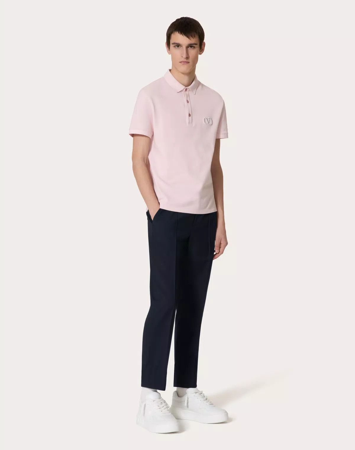 Valentino oc11z0725 Cotton Pique Polo Shirt in Grey/Rose Size US L / EU 52-54 / 3 - 3 Thumbnail