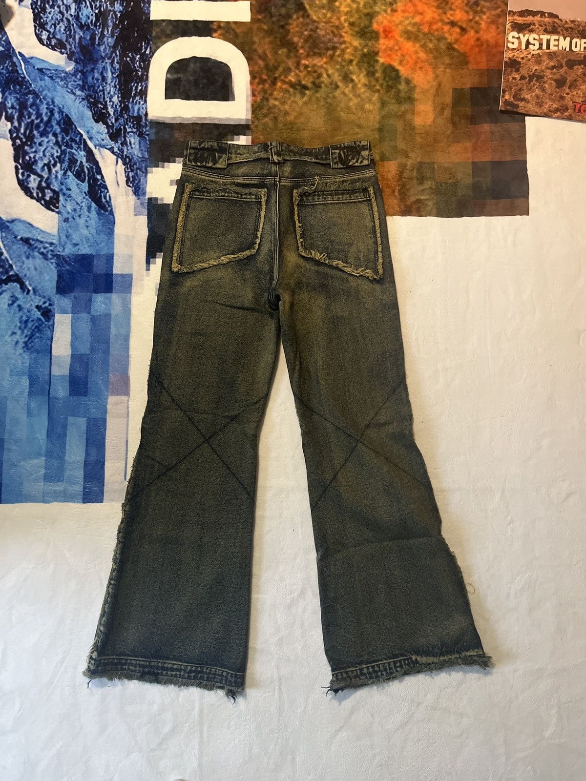 No Faith Studios No Faith Studios Green & Blue Flared Jeans Size US 31 - 2 Thumbnail