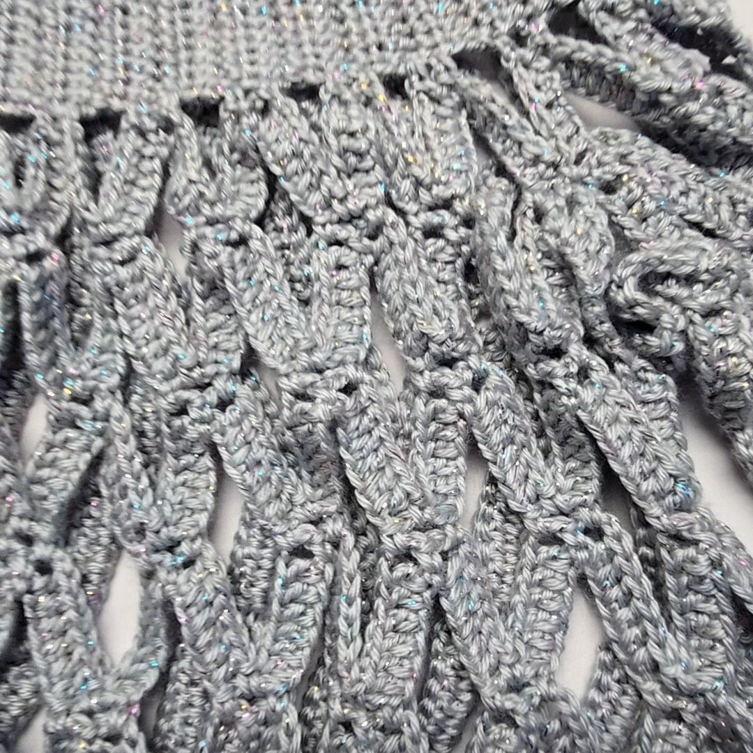 Handmade Knitted Off Shoulder Oversized M Crochet Sweater Sparkle Size M / US 6-8 / IT 42-44 - 5 Thumbnail