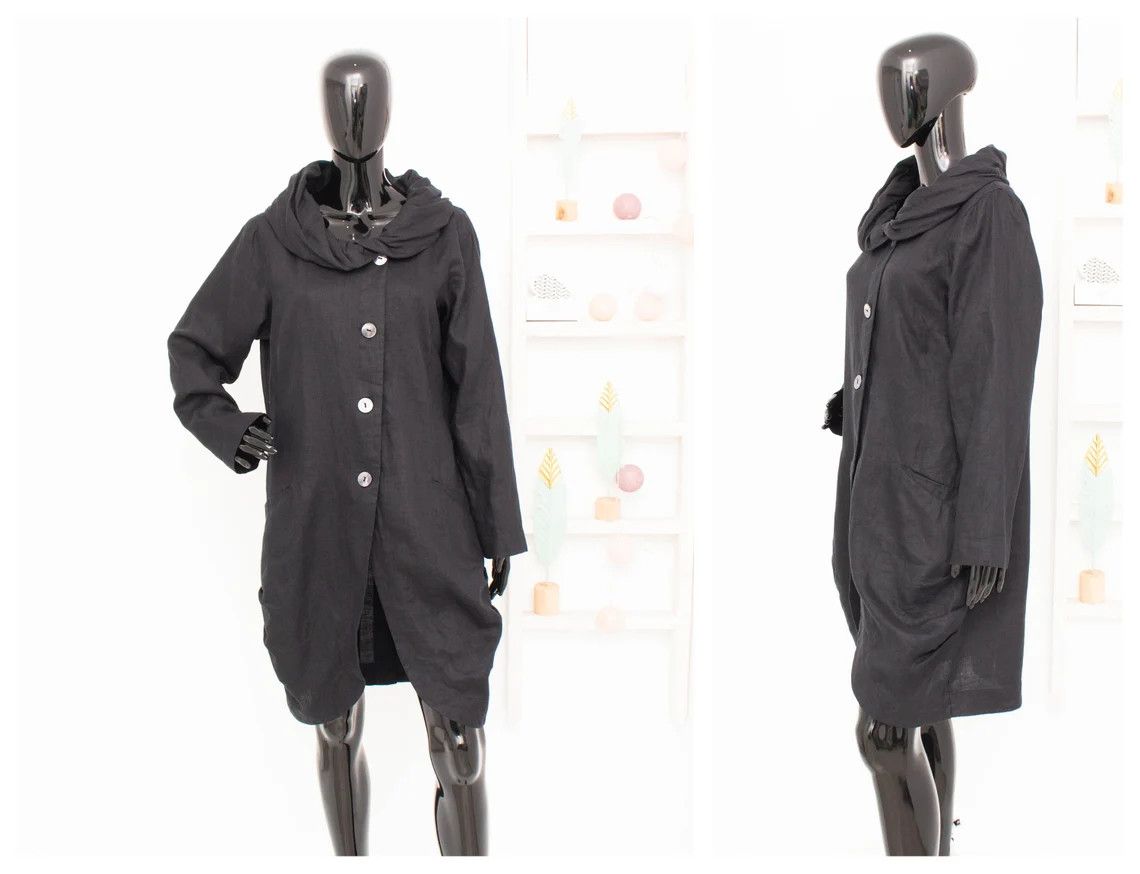 Vintage Avant Garde Linen Coat by Bitte Kai Rand Copenhagen Black Size M / US 6-8 / IT 42-44 - 2 Thumbnail