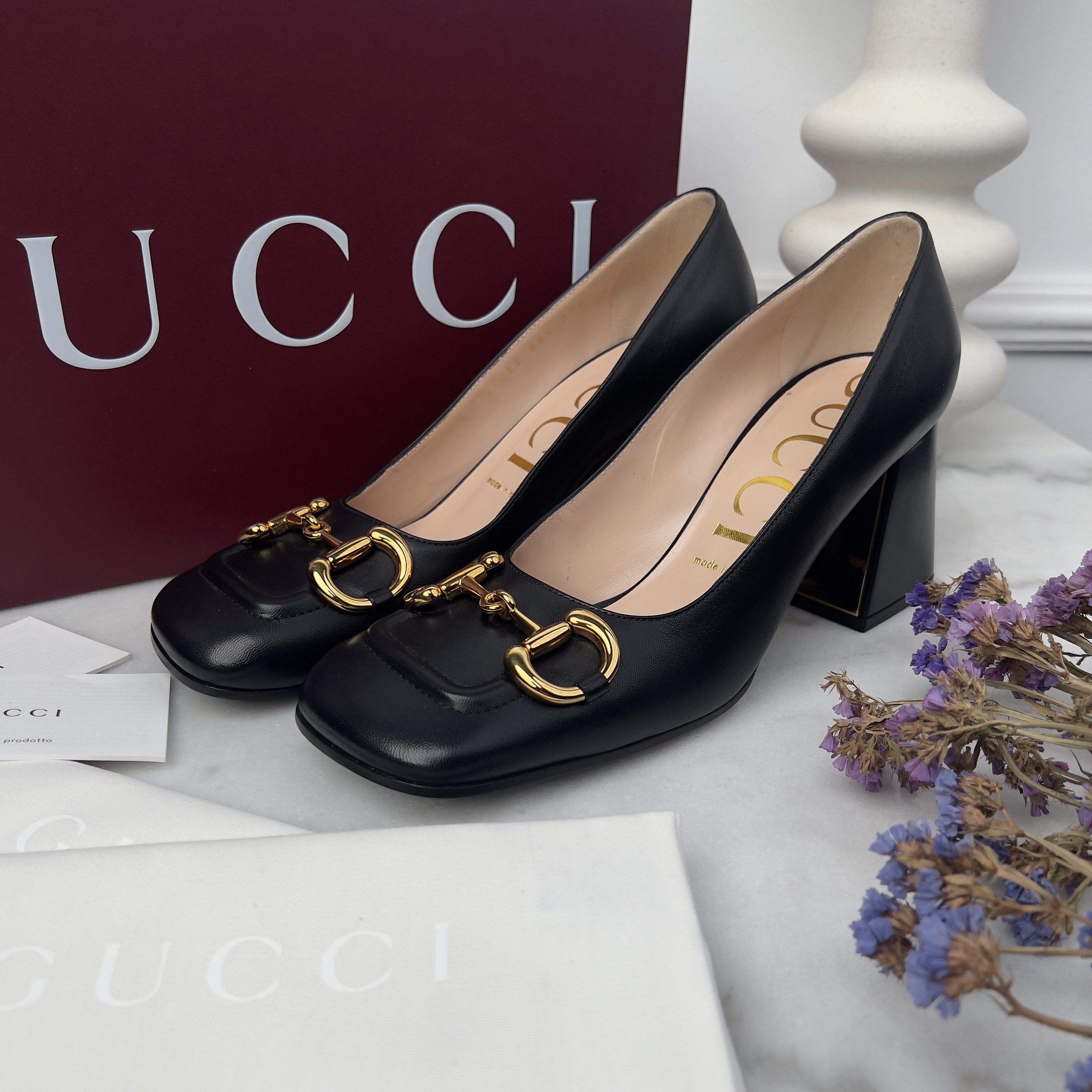 Gucci Gucci Horsebit Pumps Block Heels Black Leather Size US 8.5 / IT 38.5 - 2 Thumbnail