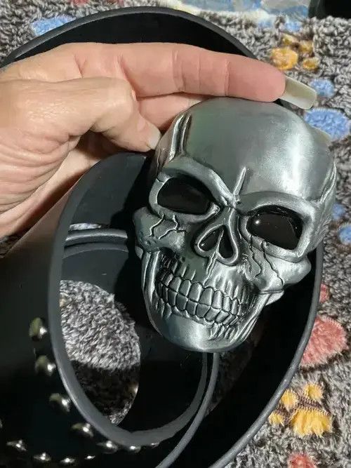 Leather Skull Buckle PU Leather Belt Size ONE SIZE - 3 Thumbnail