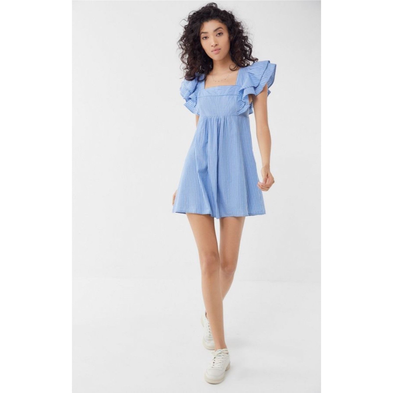 Urban Outfitters Urban Outfitters Blue White Striped Ruffled Babydoll Dress | Size S / US 4 / IT 40 - 6 Thumbnail
