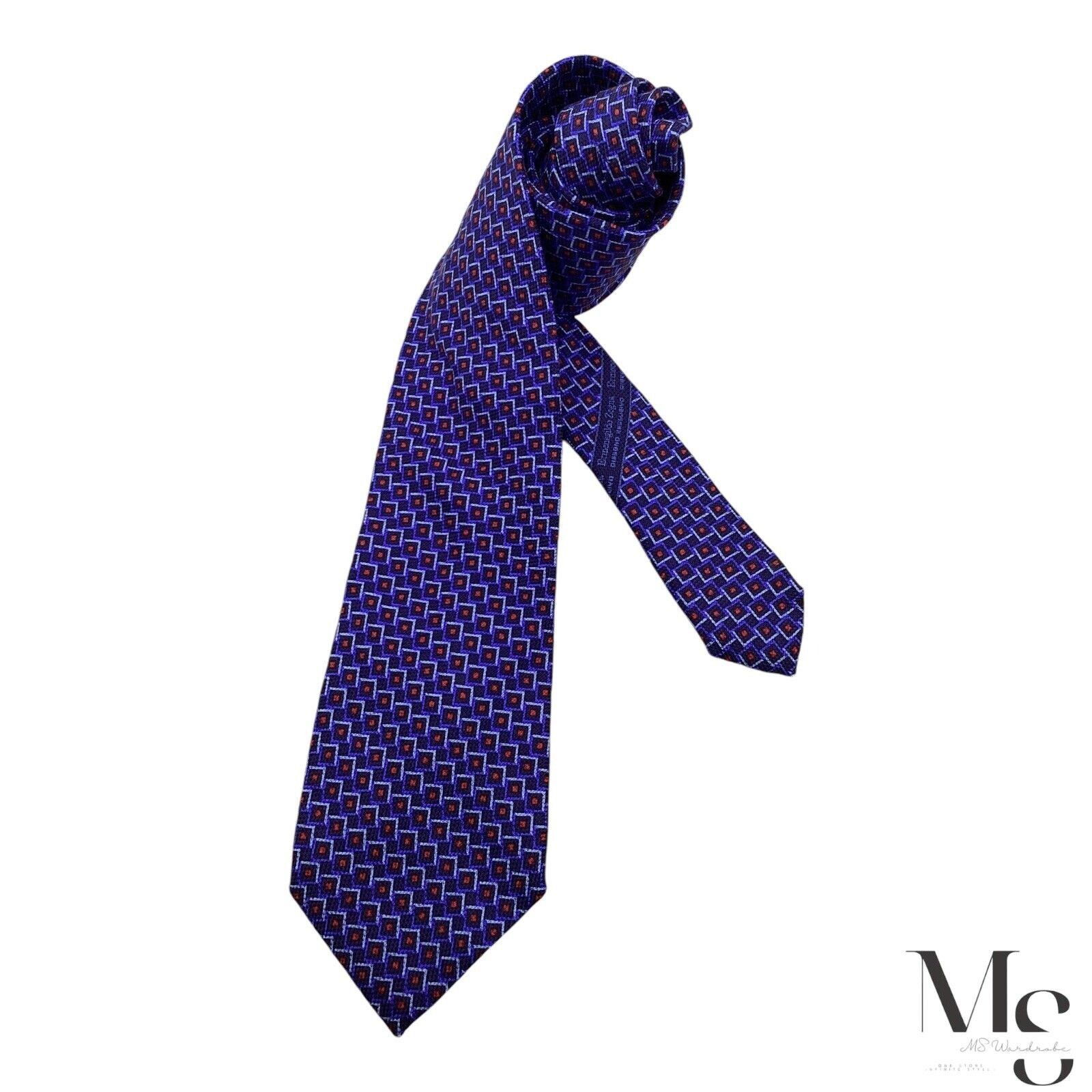 Ermenegildo Zegna Ermenegildo Zegna Blue Geometric Silk Tie Made In Italy W: 3 Size ONE SIZE - 1 Thumbnail