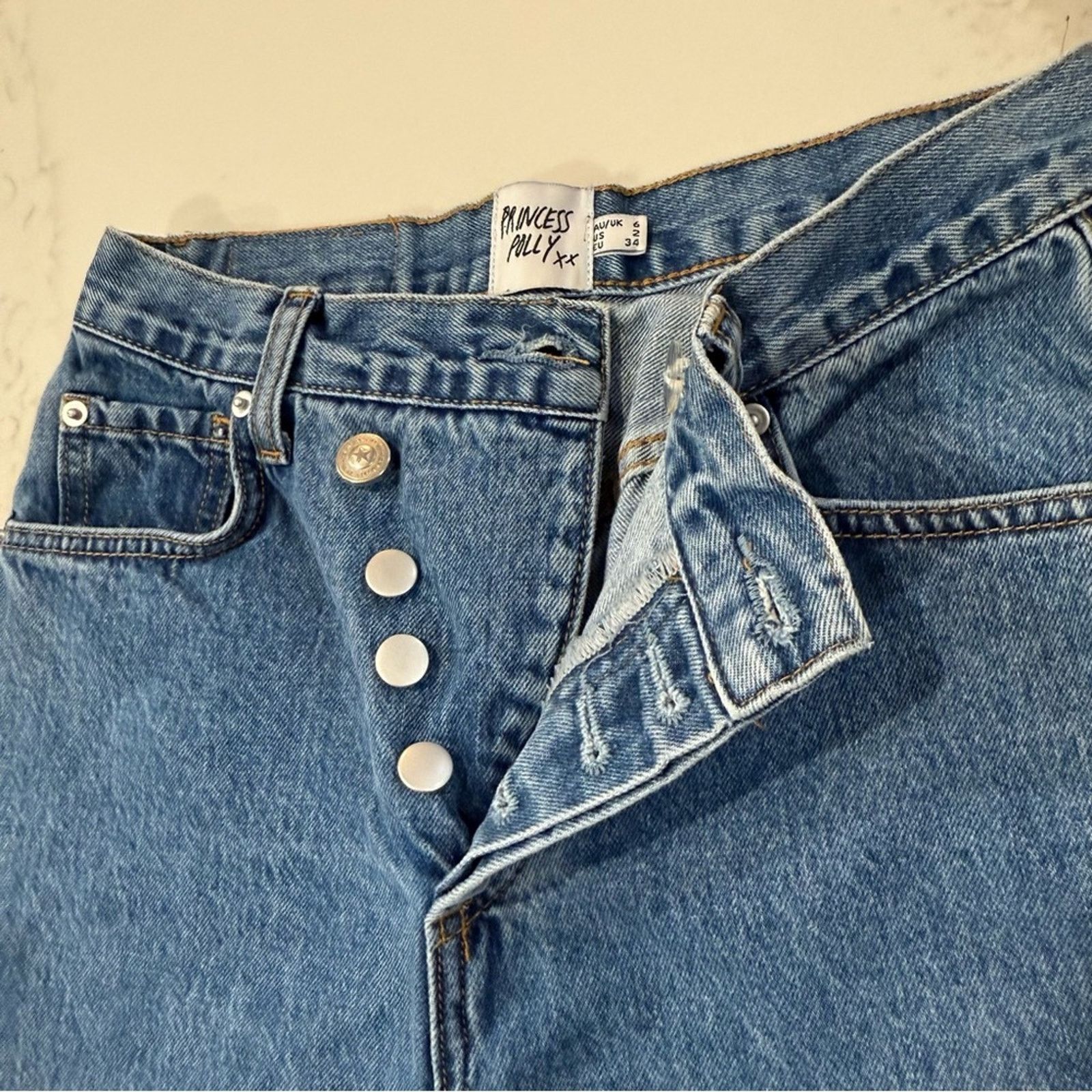 PRINCESS POLLY Princess Polly Asymmetrical Straight Leg Denim Jean Womens 2 Size 26" / US 2 / IT 38 - 8 Thumbnail