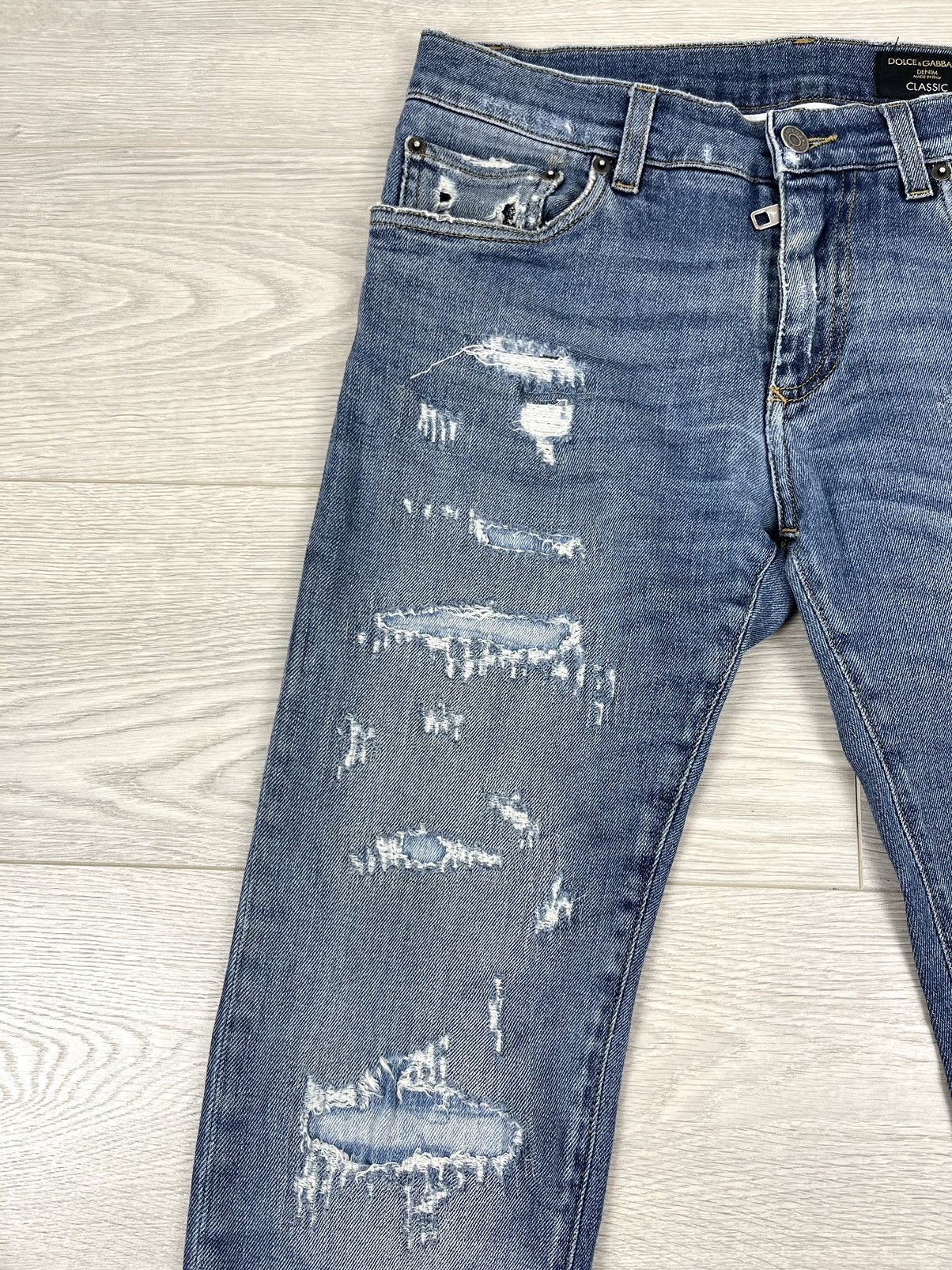 Dolce & Gabbana Dolce & Gabbana Distressed Slim Fit Blue Washed Denim Pants Size US 30 / EU 46 - 6 Thumbnail