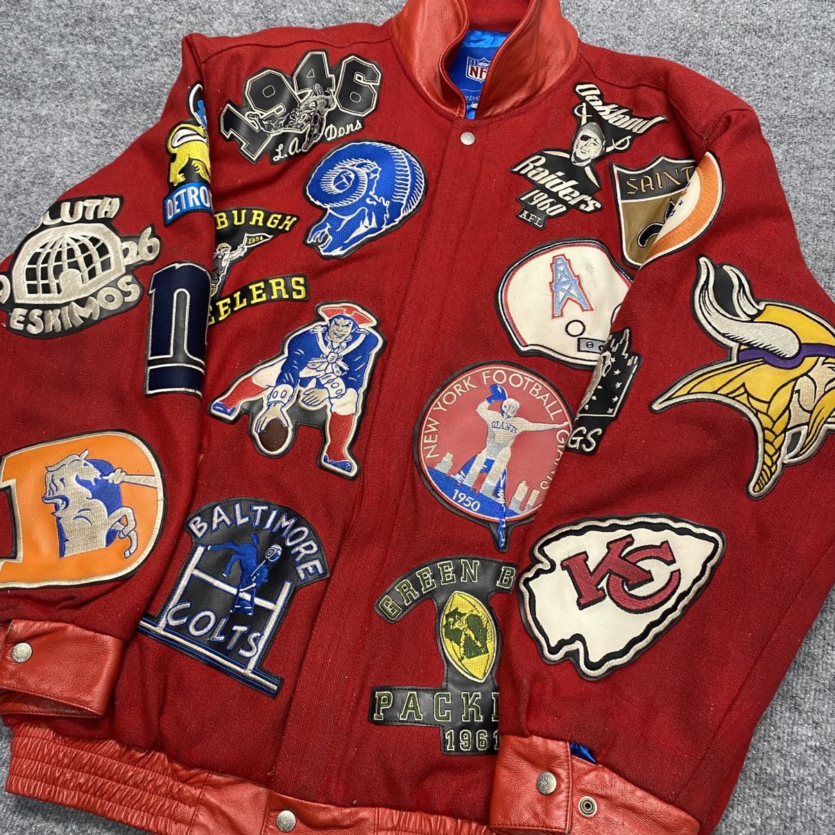 NFL Vintage 90's NFL Patches Red Bomber Jacket Size 3XL Size US XXL / EU 58 / 5 - 3 Thumbnail
