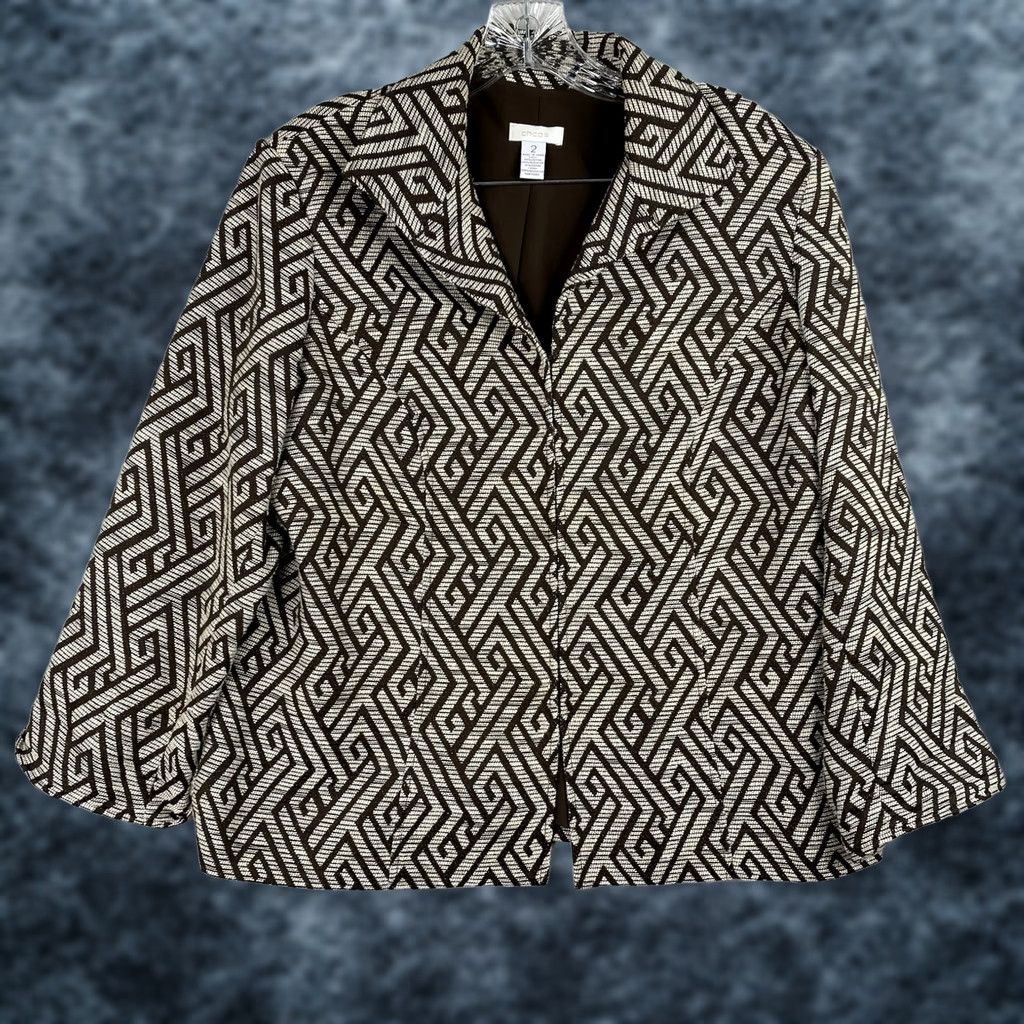 Vintage Chico's Blazer Jacket Geometric Print Lined Brown Geometric Print Casual Women's L BROWN Chico's Blazer 2 Size L / US 10 / IT 46 - 1 Thumbnail