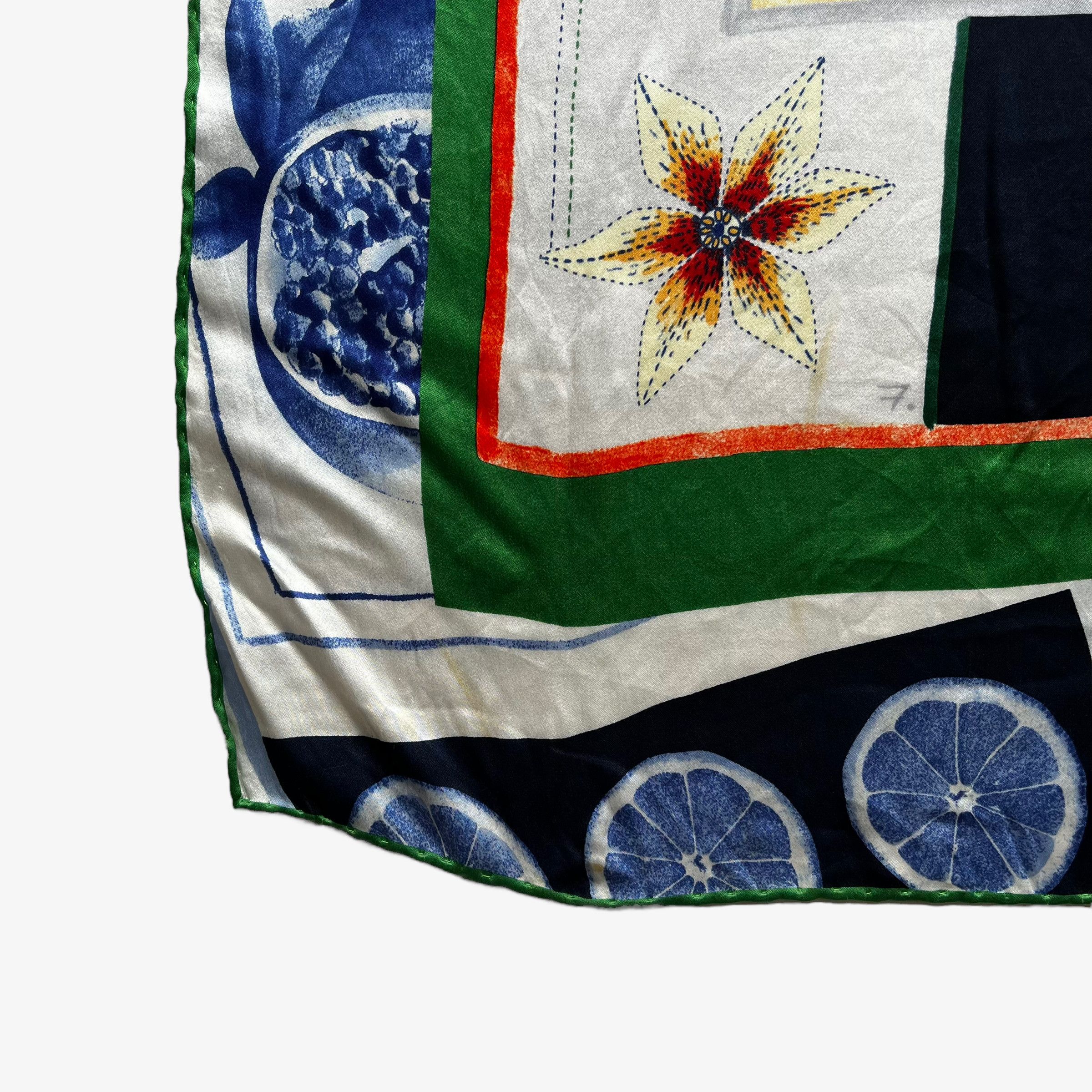 Vintage 90s Pierre Cardin Floral & Fruit Print Silk Scarf