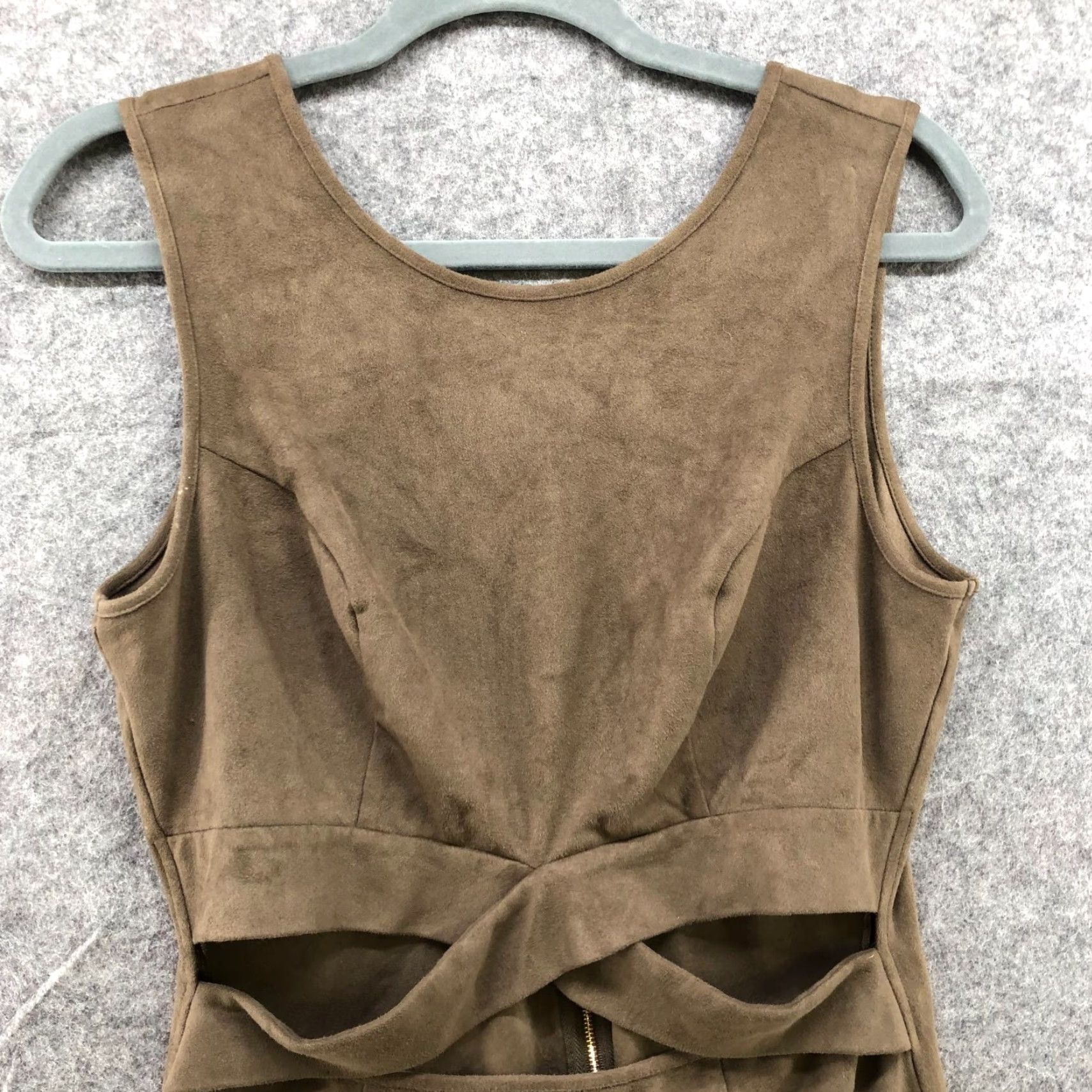 Guess Guess Dress Sleeveless Bodycon Size L Faux Suede Stretch Cutout Waist Tan Brown Size L / US 10 / IT 46 - 3 Thumbnail