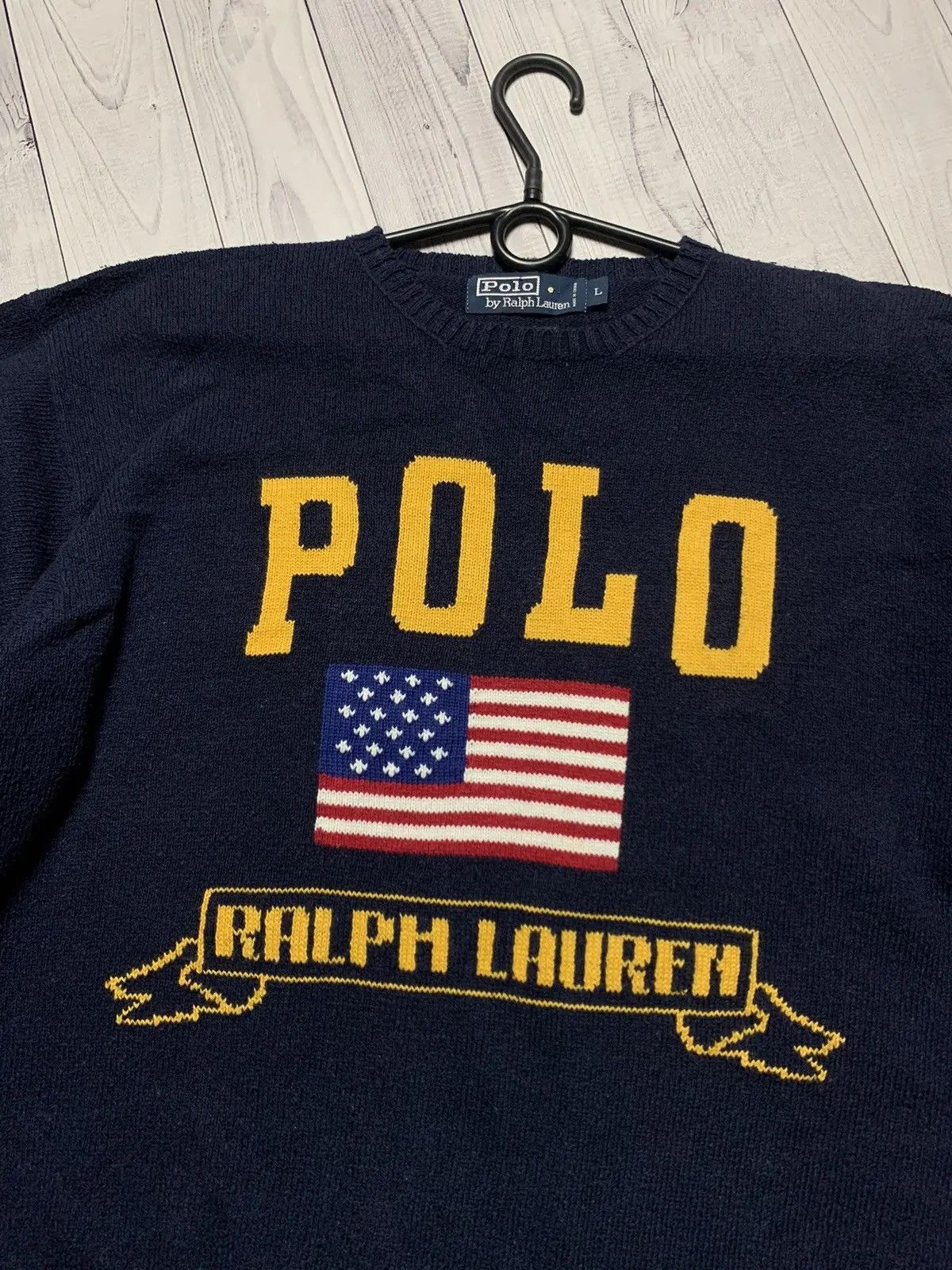 Ralph Lauren Vintage navy sweater Polo Ralph Lauren USA big central logo Size US L / EU 52-54 / 3 - 3 Thumbnail
