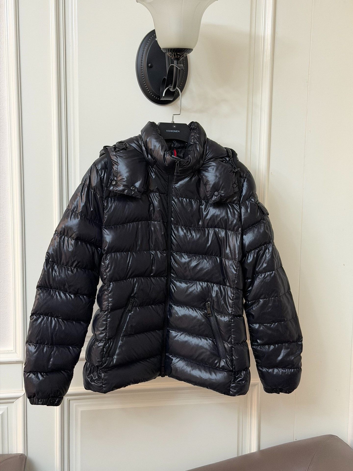 Moncler Moncler Women's Black Shiny Short Hooded Down Jacket Size L / US 10 / IT 46 - 1 Thumbnail