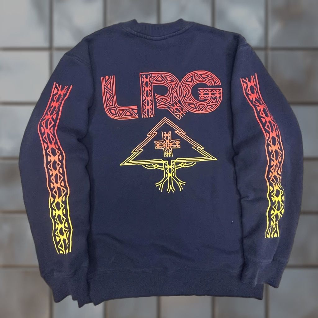 Vintage LRG Sweatshirt Mens L Navy Blue Graphic Print Gradient Tribal Sleeves Back Logo Streetwear Y2K Pullover Crew Neck Regular Fit Size US L / EU 52-54 / 3 - 1 Thumbnail
