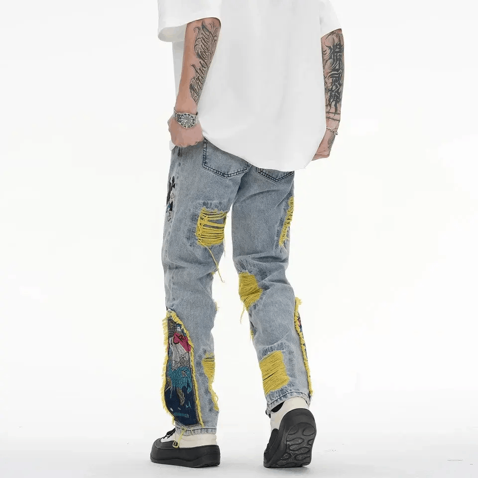 Jean Embroidered Patch Denim Ripped Jeans Size US 30 / EU 46 - 7 Thumbnail