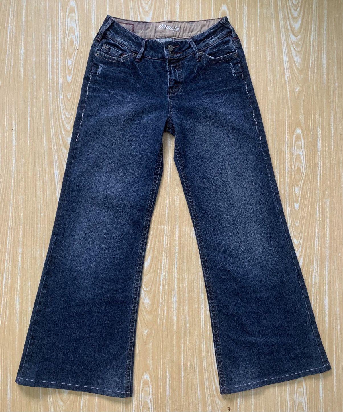 Japanese Brand Rare Maxia Low Rise Super Flare Jeans Pants Distressed Style Size US 27 - 3 Thumbnail