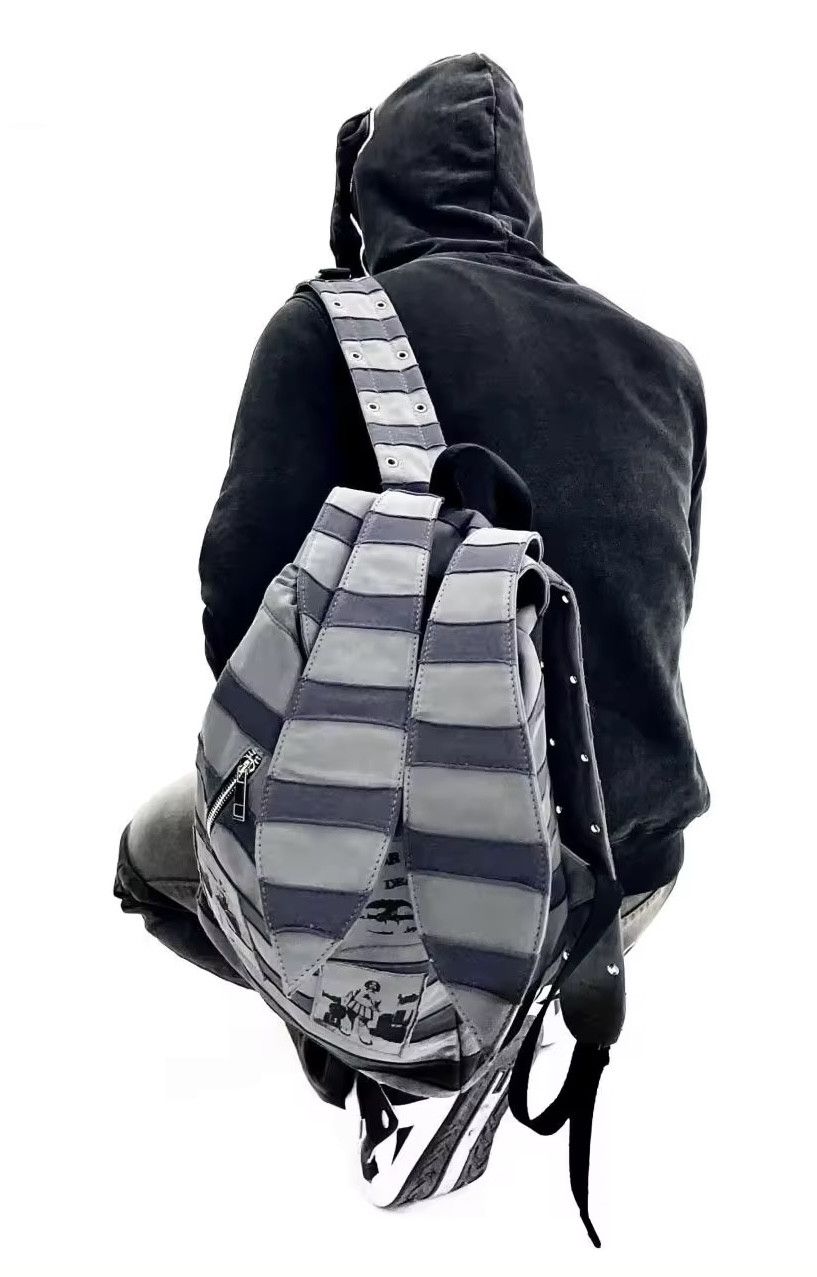 Japanese Brand Kawaii Rabbit Ear Contrast Color Striped Backpack Size ONE SIZE - 3 Thumbnail